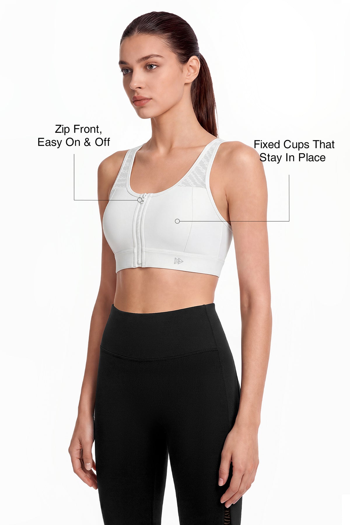 Power™ Breathable Zip Front Fixed Cups High Impact Bra | Women's High Support Sports Bra