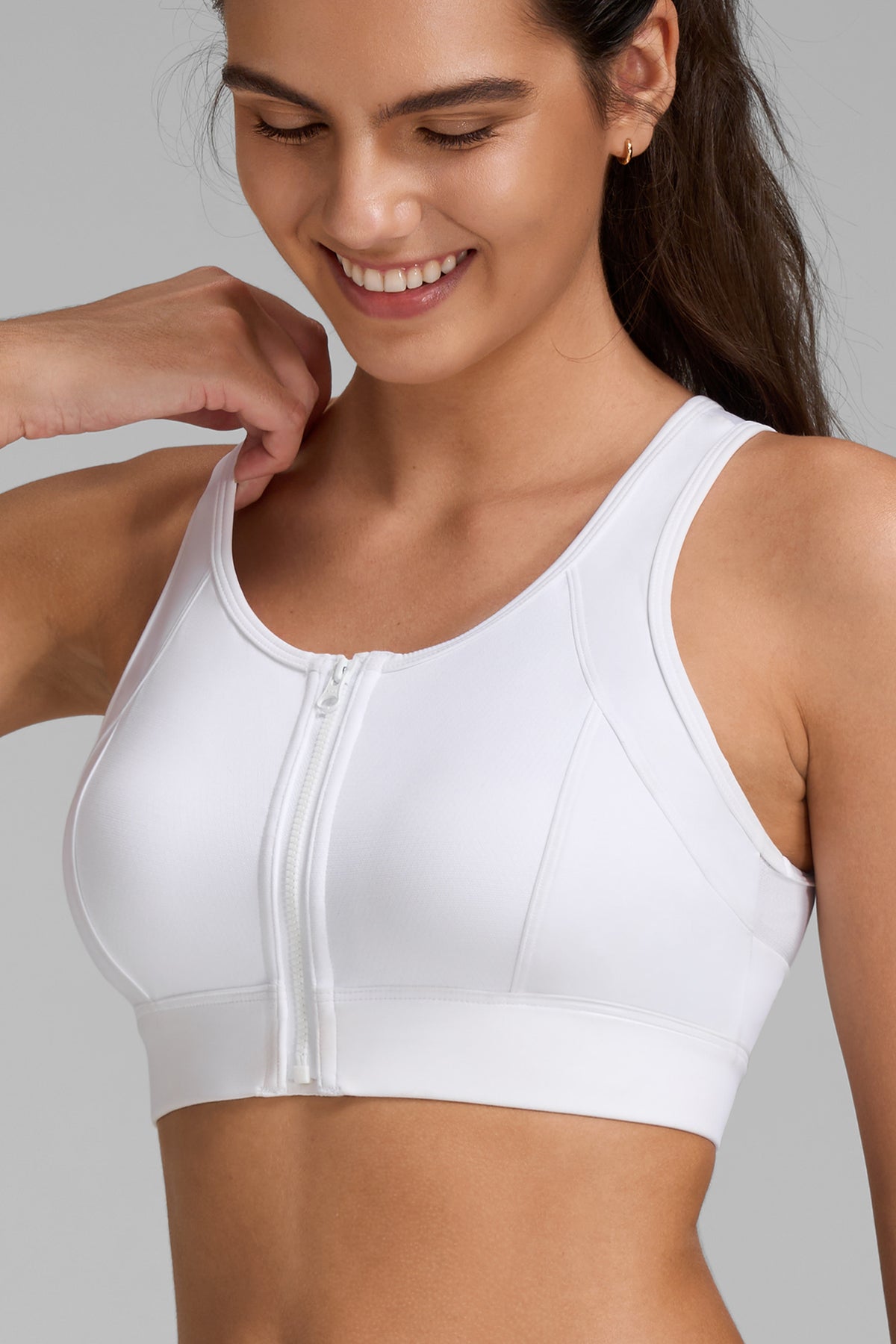 Reggiseno da corsa Power Cutout Racerback con cerniera frontale | Reggiseno sportivo ad alto sostegno da donna