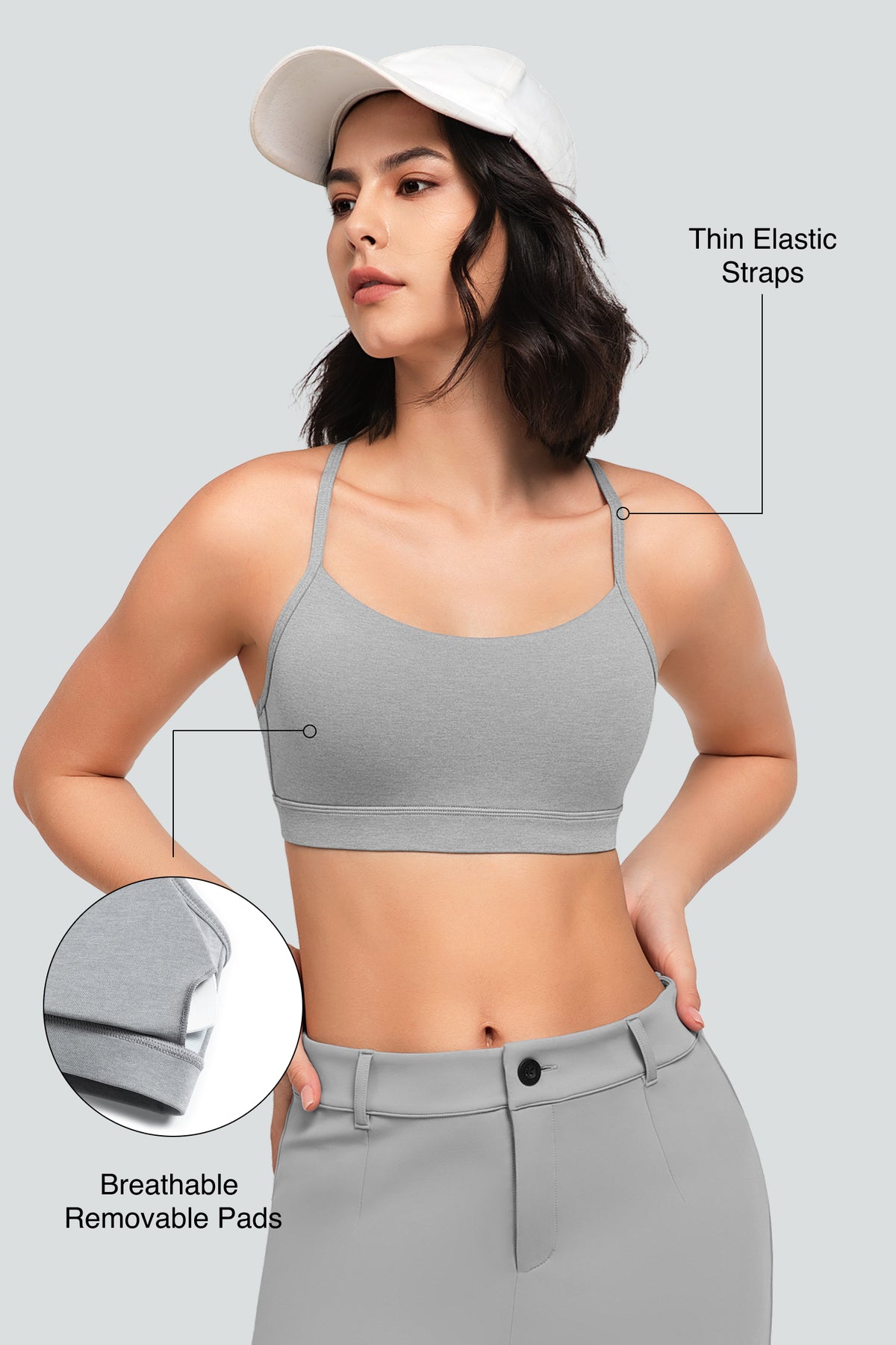 Sujetador de yoga con relleno y tirantes y escote redondo para mujer | Sujetador deportivo de sujeción ligera