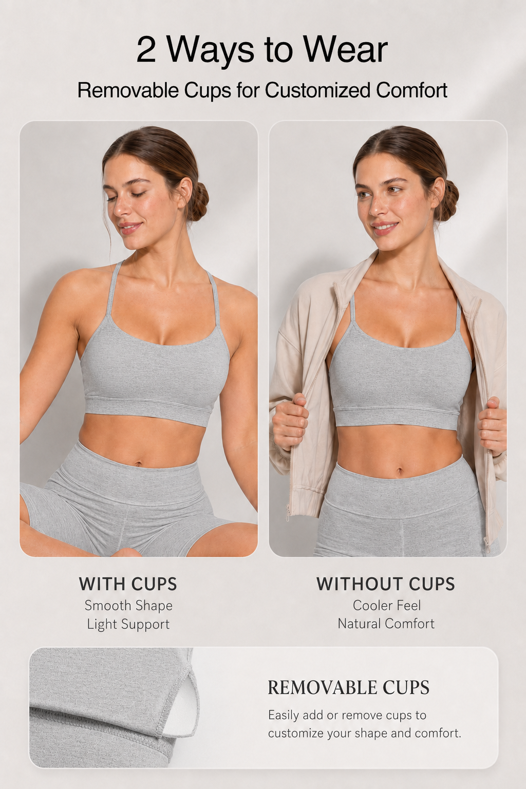 Anywhere Yoga-BH mit U-Ausschnitt und Riemchenpolster | Sport-BH mit leichter Unterstützung für Damen