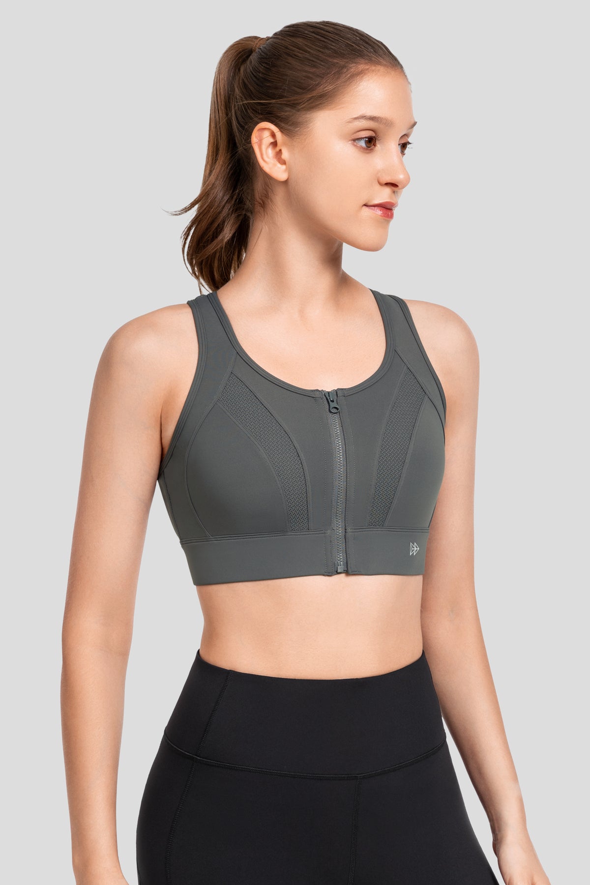 Sujetador deportivo Echo con cremallera frontal, transpirable, acolchado y perforado | Sujetador deportivo de alta sujeción para mujer