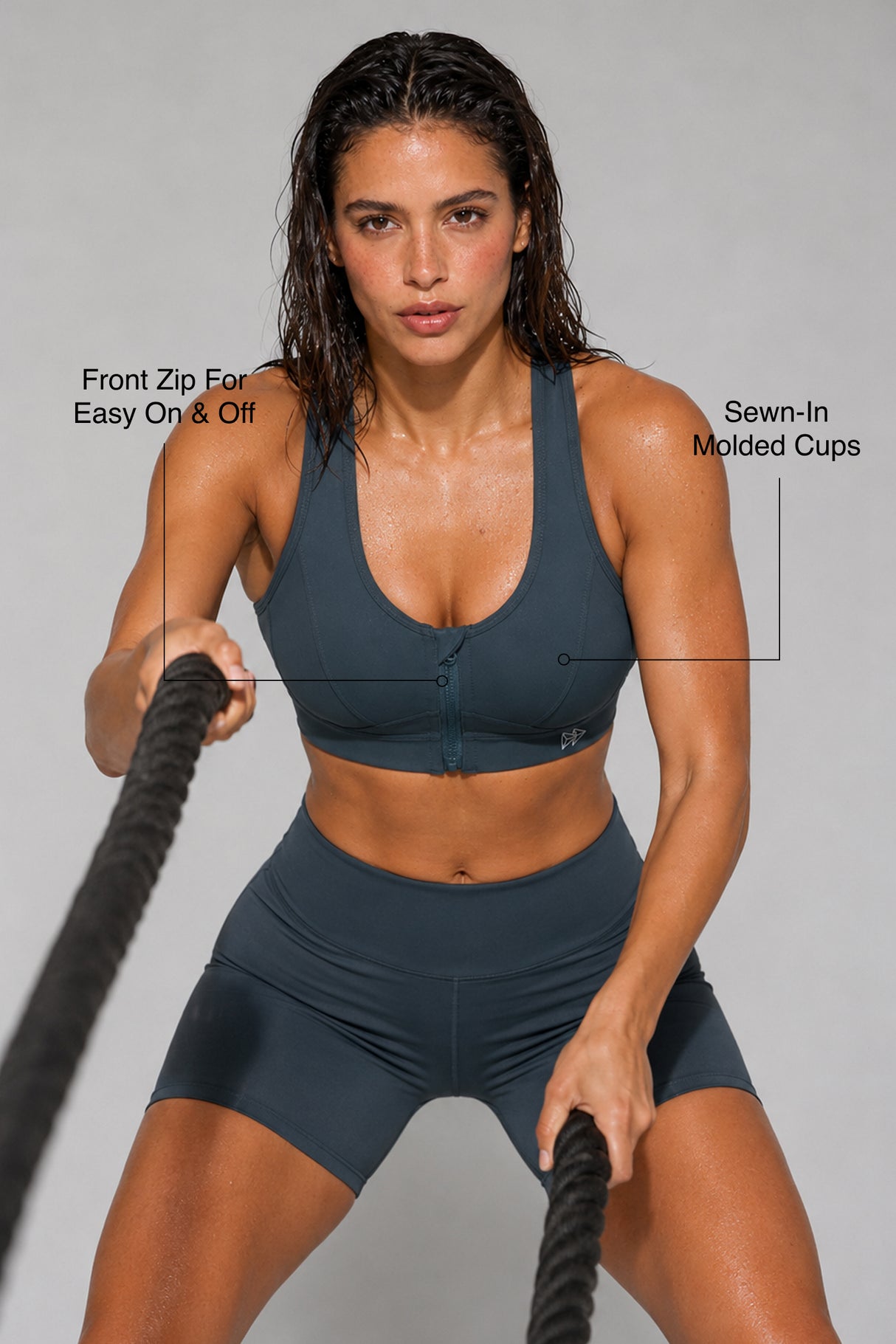Enfold Zip Front Mesh Racerback Vadderad Löpar-BH | Sport-BH med Högt Stöd för Damer