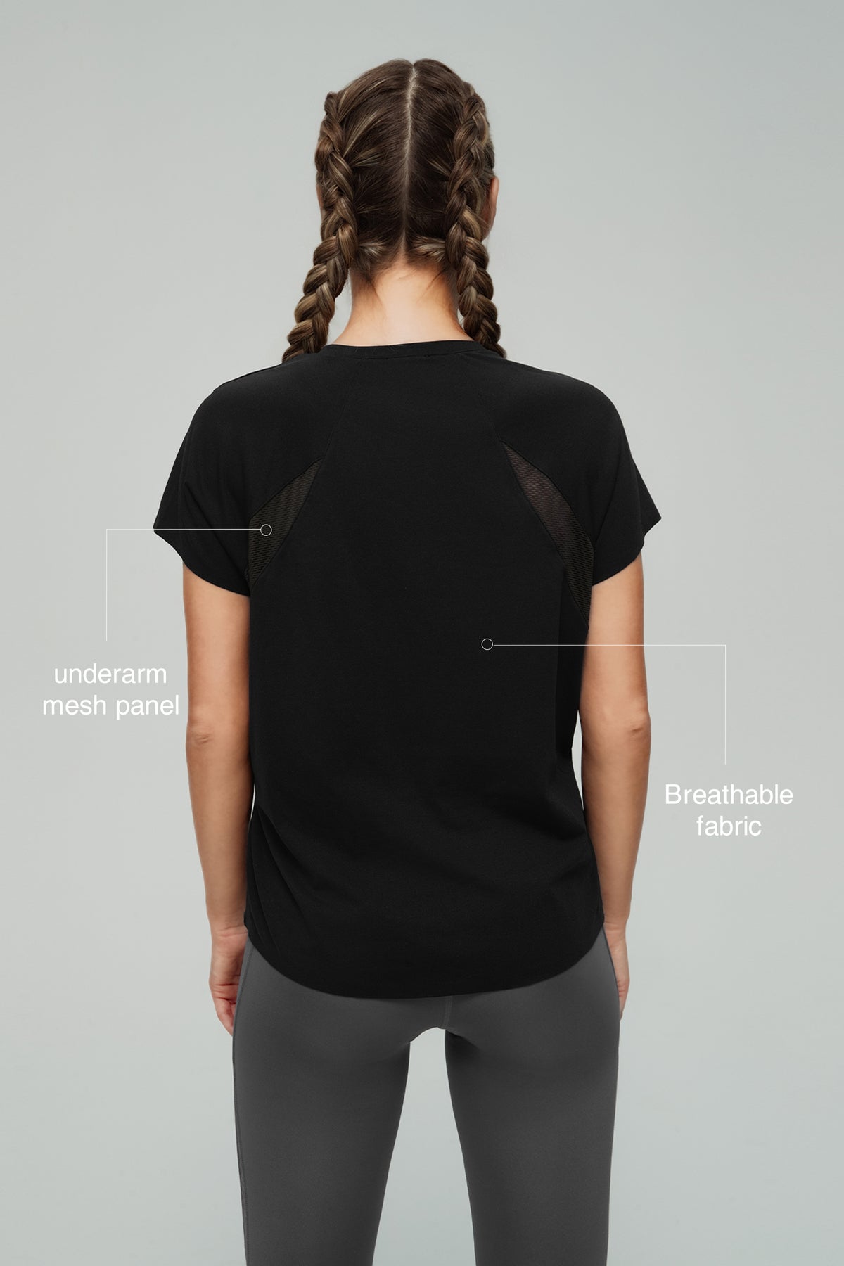 Camiseta cómoda de color liso con espalda de malla en cualquier lugar
