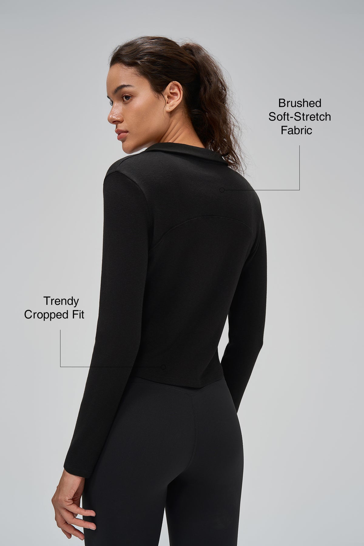 Anywhere™ Brushed Half-Zip Long Sleeve Crop Top | Women's Long Sleeve T-shirt