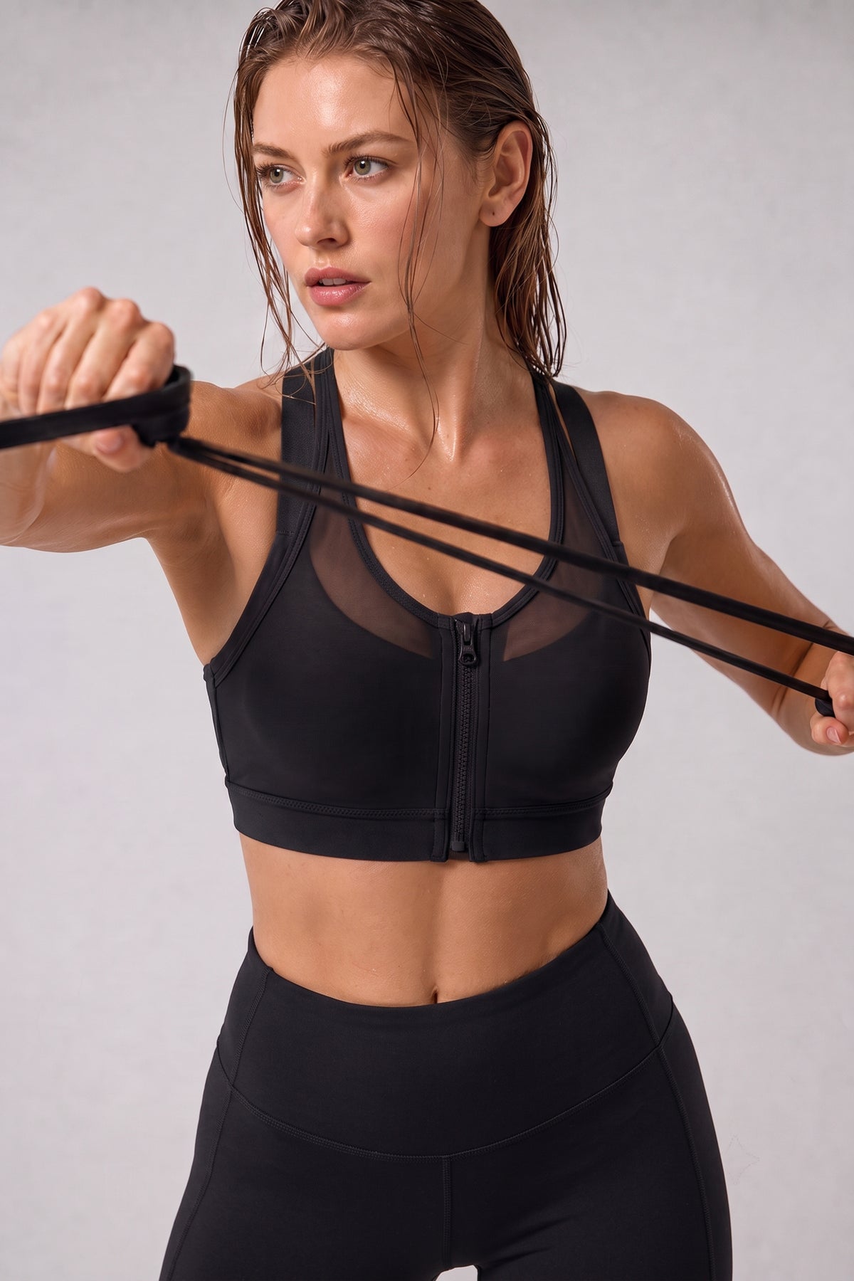 Sujetador para correr con relleno de malla frontal Power Zip | Sujetador deportivo de alta sujeción para mujer