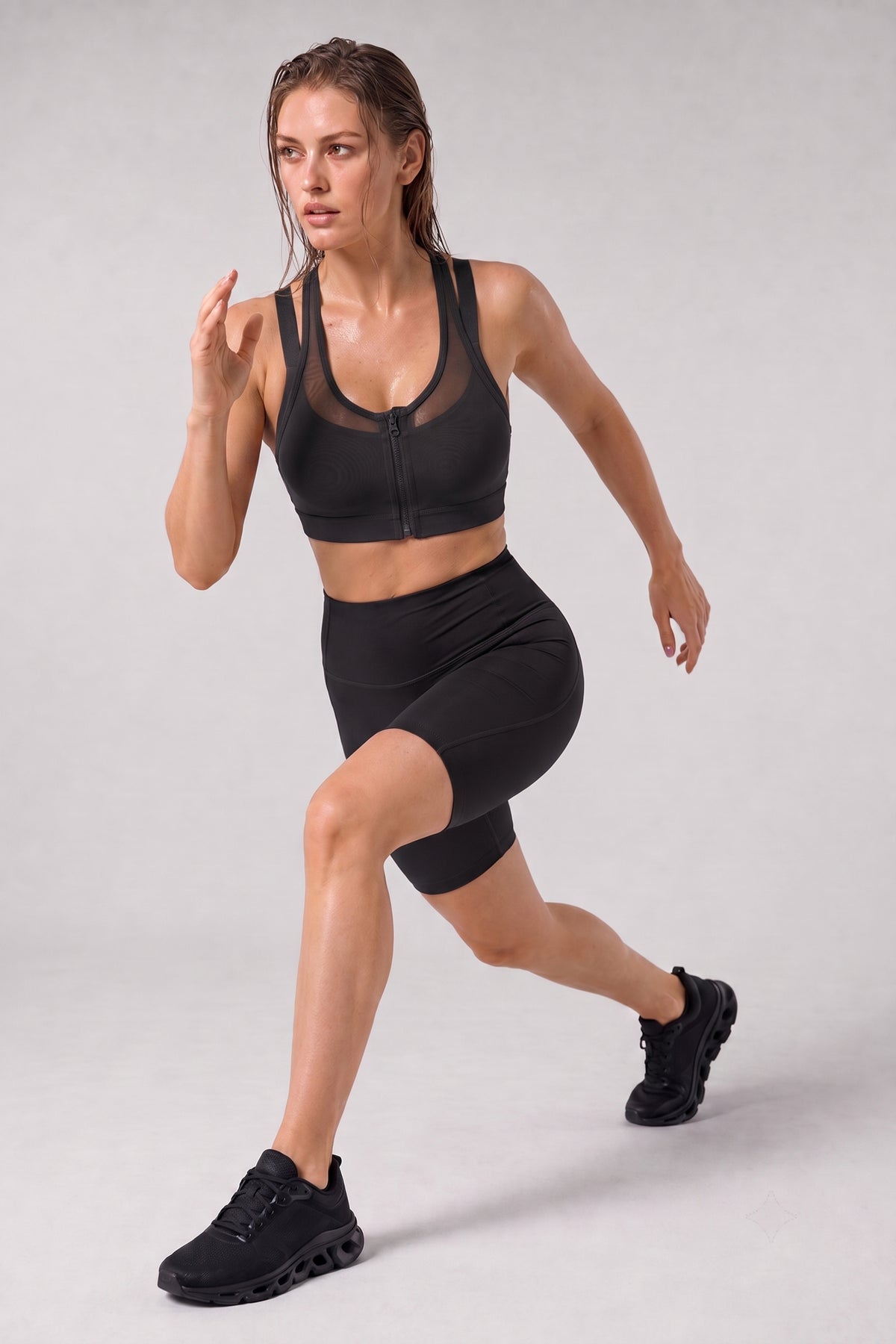 Sujetador para correr con relleno de malla frontal Power Zip | Sujetador deportivo de alta sujeción para mujer