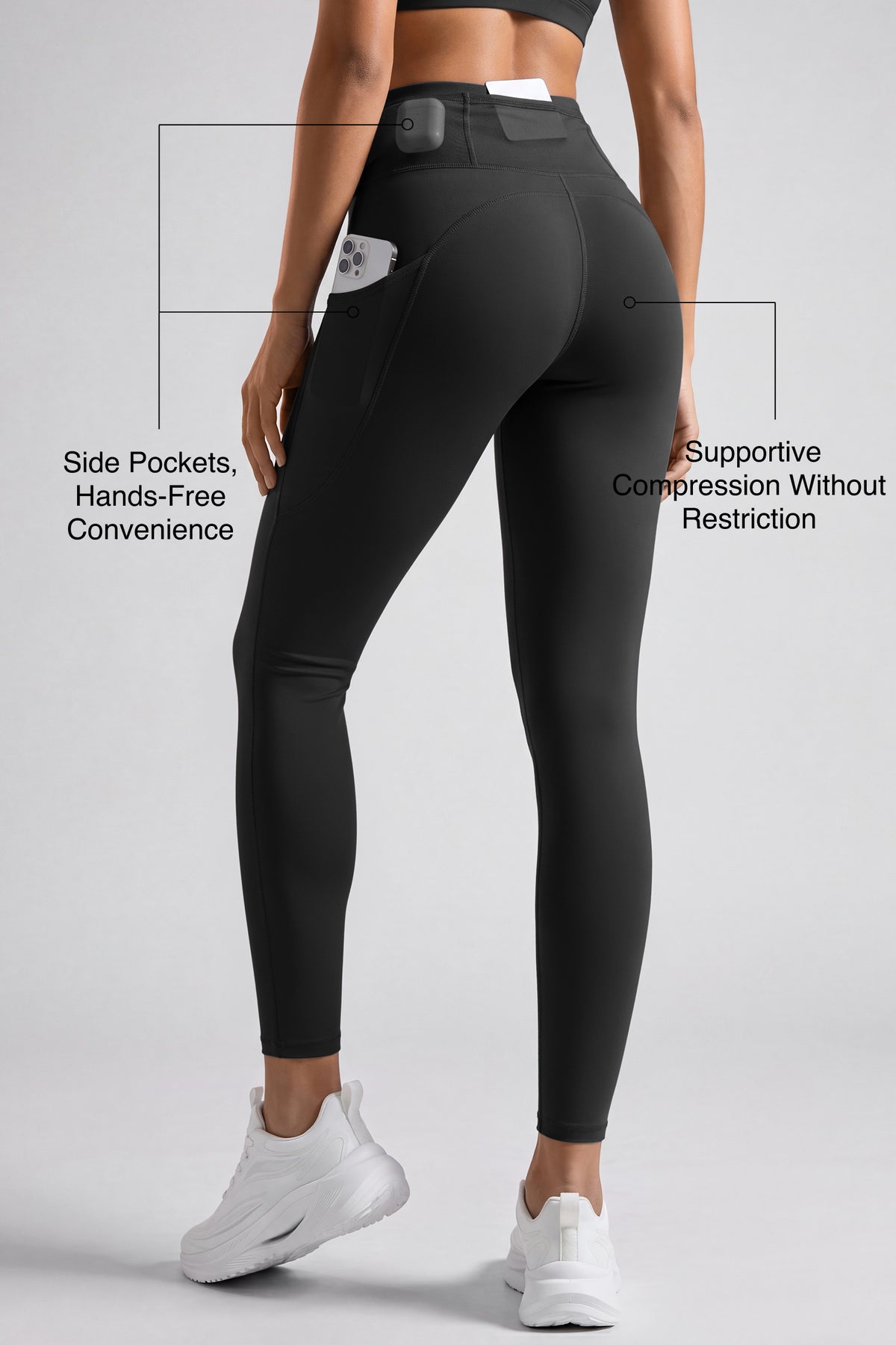 Power High Rise Supportive No Front Seam Pockets Running Leggings 27 Inch | Women's High Support Leggings