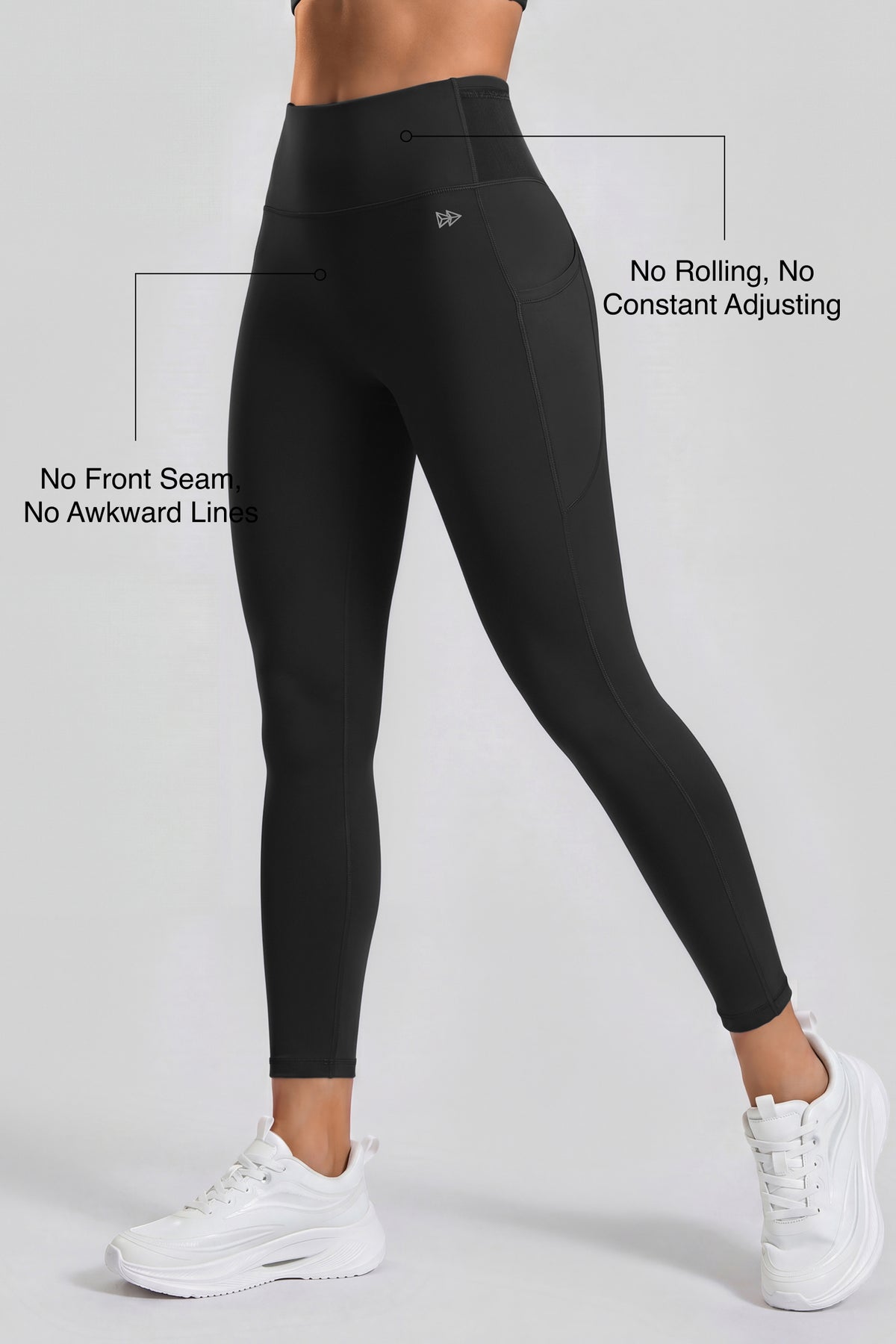 Power High Rise Supportive No Front Seam Pockets Running Leggings 27 Inch | Women's High Support Leggings