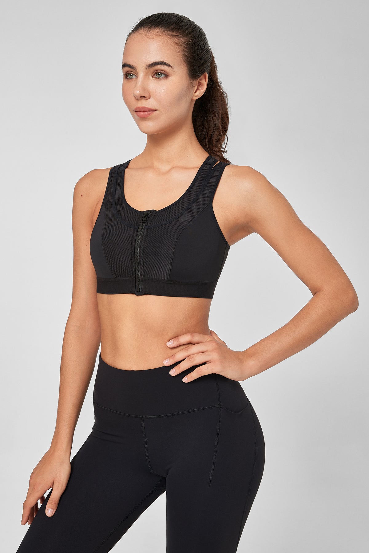 Enfold Zip Mesh Racerback gepolsterter Lauf-BH | Sport-BH mit starkem Halt für Damen