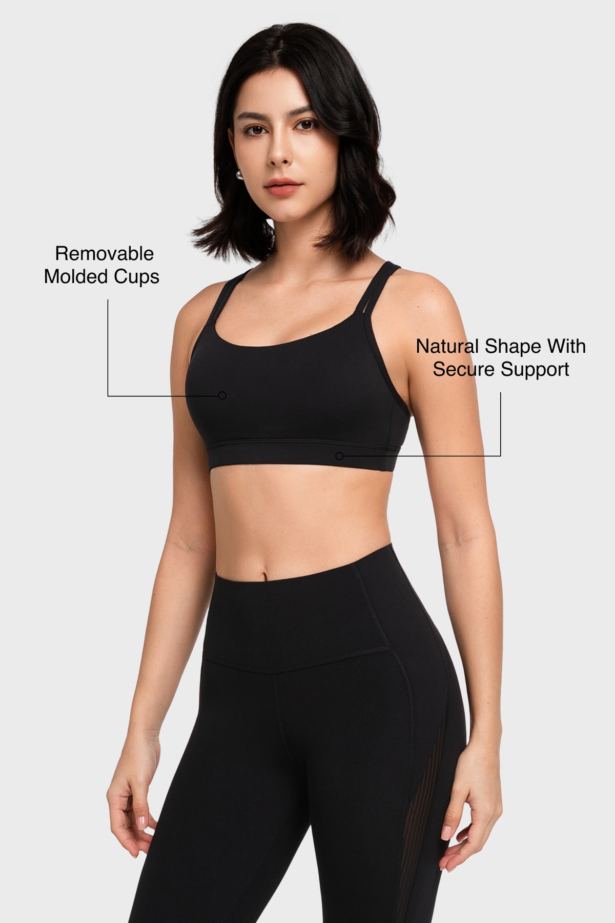 Gepolsterter Yoga-BH mit Shift-U-Ausschnitt und doppelten Trägern | Leicht stützender Sport-BH für Damen