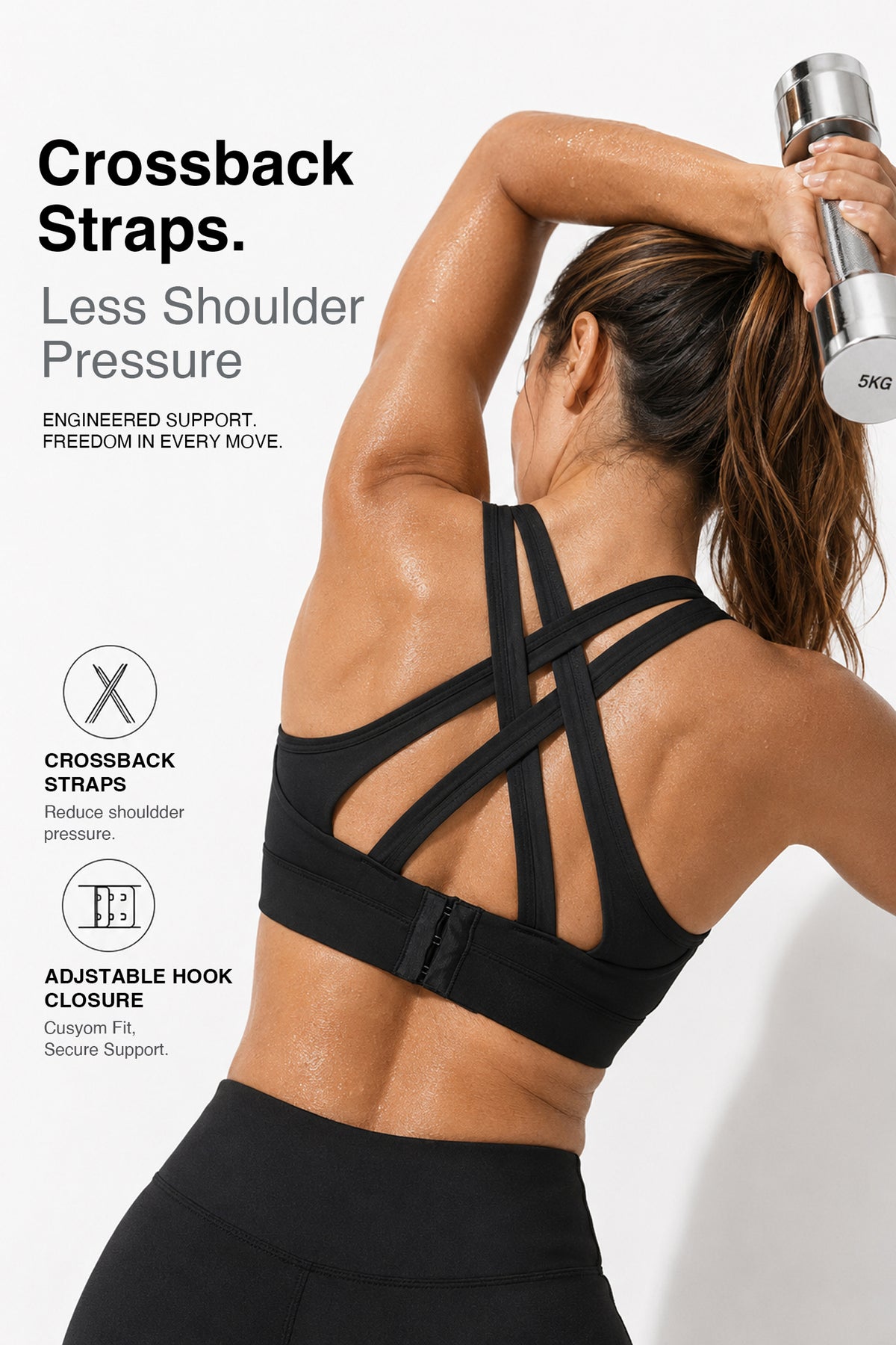 Reggiseno da corsa imbottito Power Cross Back | Reggiseno sportivo ad alto sostegno da donna