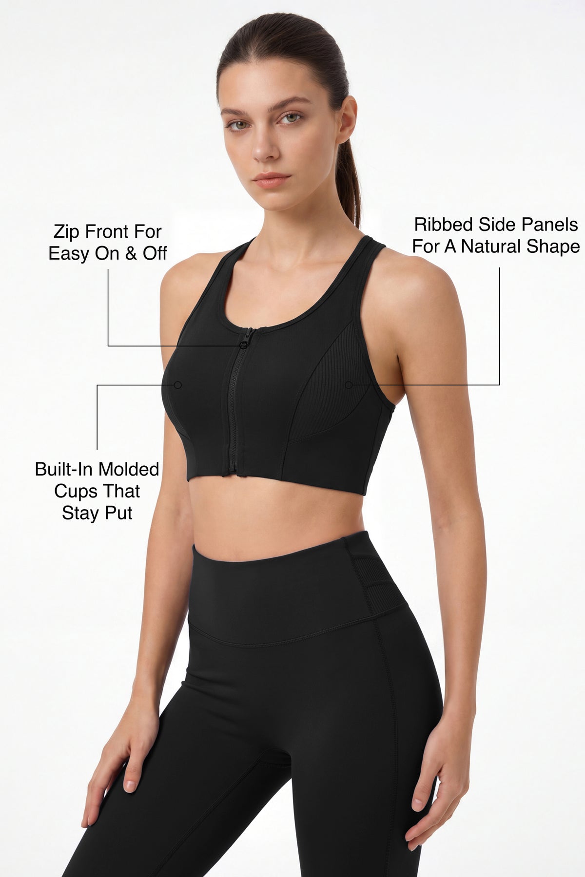 Echo™ Zip-Front Breathable Mesh Full-Coverage Sports Bra | High Support for Running, HIIT & Training