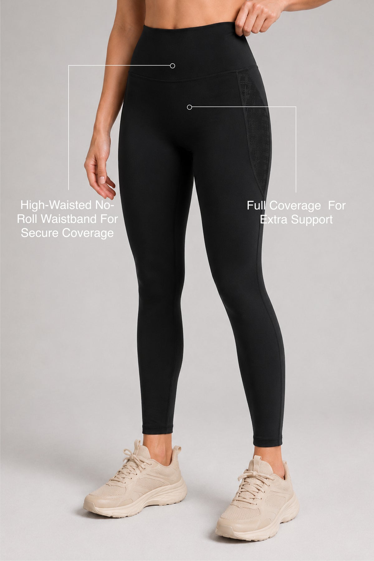 Power™ High Rise No Front Seam Breathable Mesh Running Leggings 25 Inches | Women's High Support Leggings