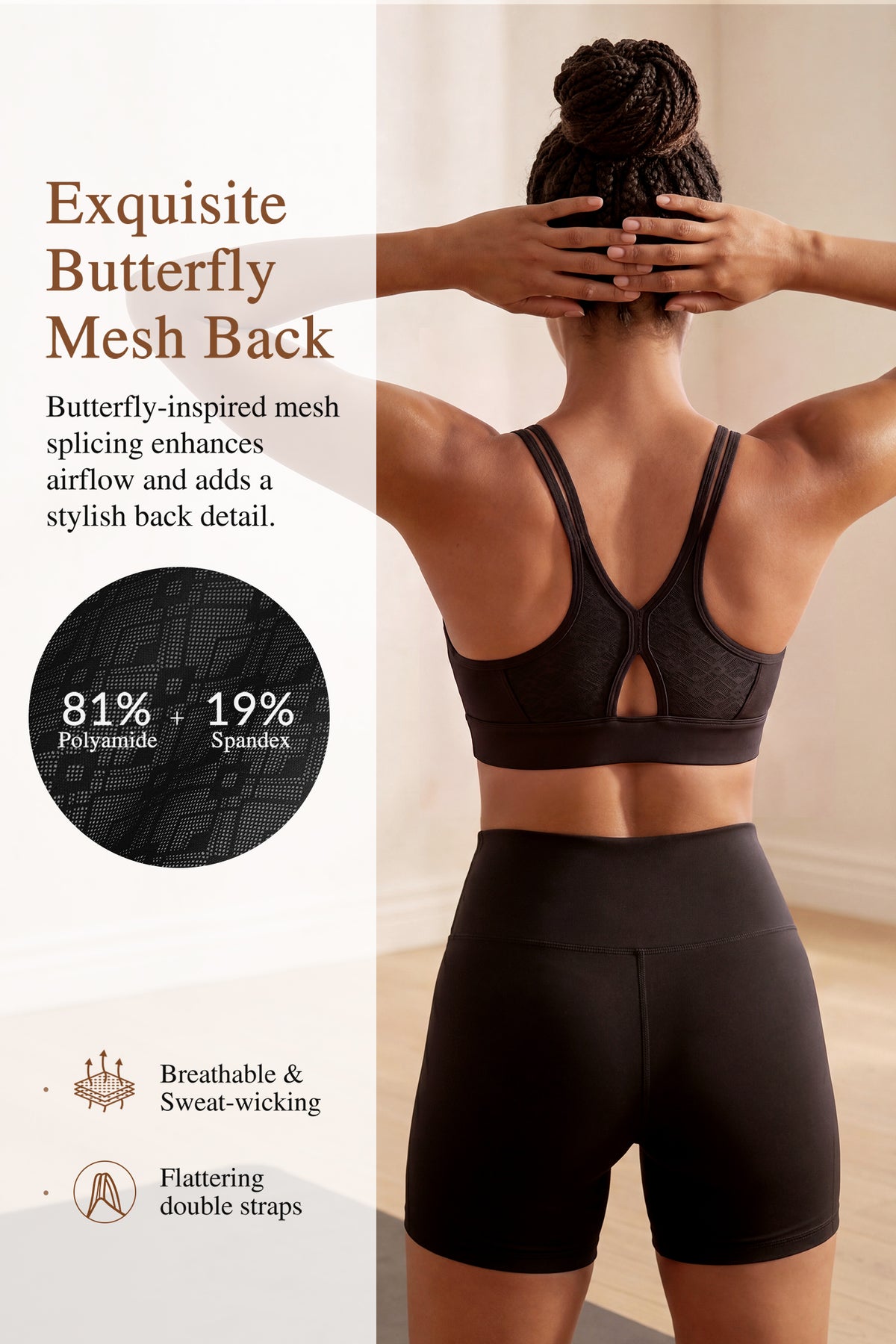 Anywhere V-Ausschnitt Diamond Mesh Yoga-BH | Leicht stützender Sport-BH für Damen