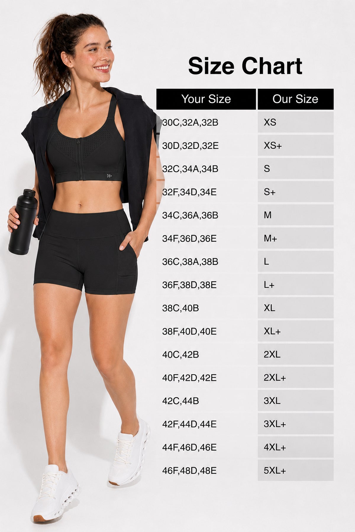 Sujetador para correr acolchado con correas ajustables Power Zip | Sujetador deportivo de alta sujeción para mujer