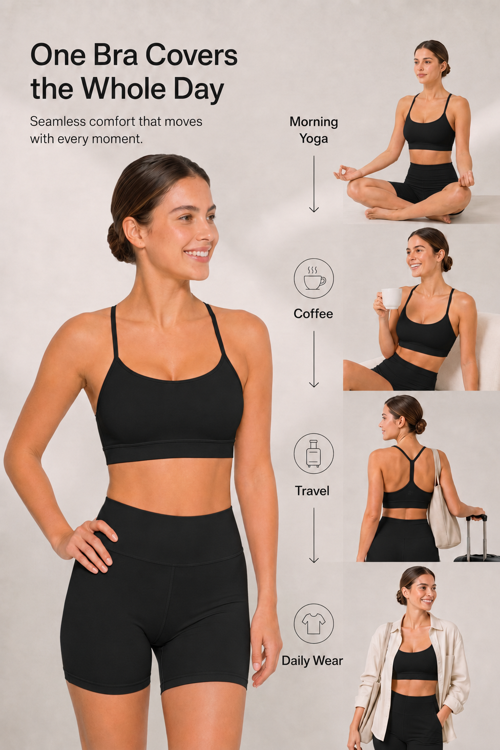 Sujetador de yoga con relleno y tirantes y escote redondo para mujer | Sujetador deportivo de sujeción ligera