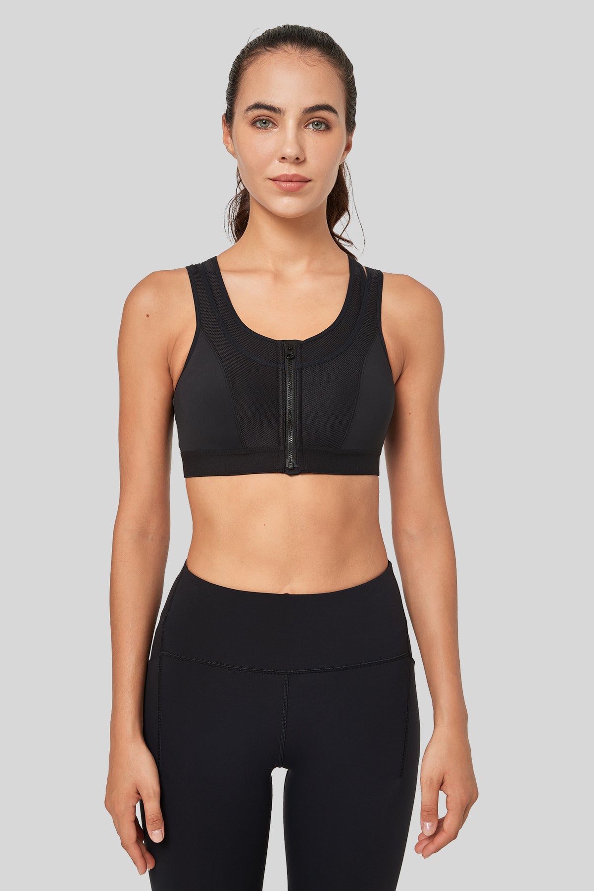 Enfold Zip Mesh Racerback gepolsterter Lauf-BH | Sport-BH mit starkem Halt für Damen