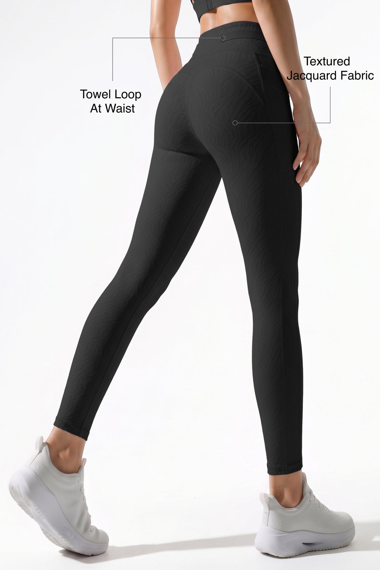 Black Textured High Impact Leggings With Pockets 25inches | High-Impact Support Best For Running, HIIT & Training