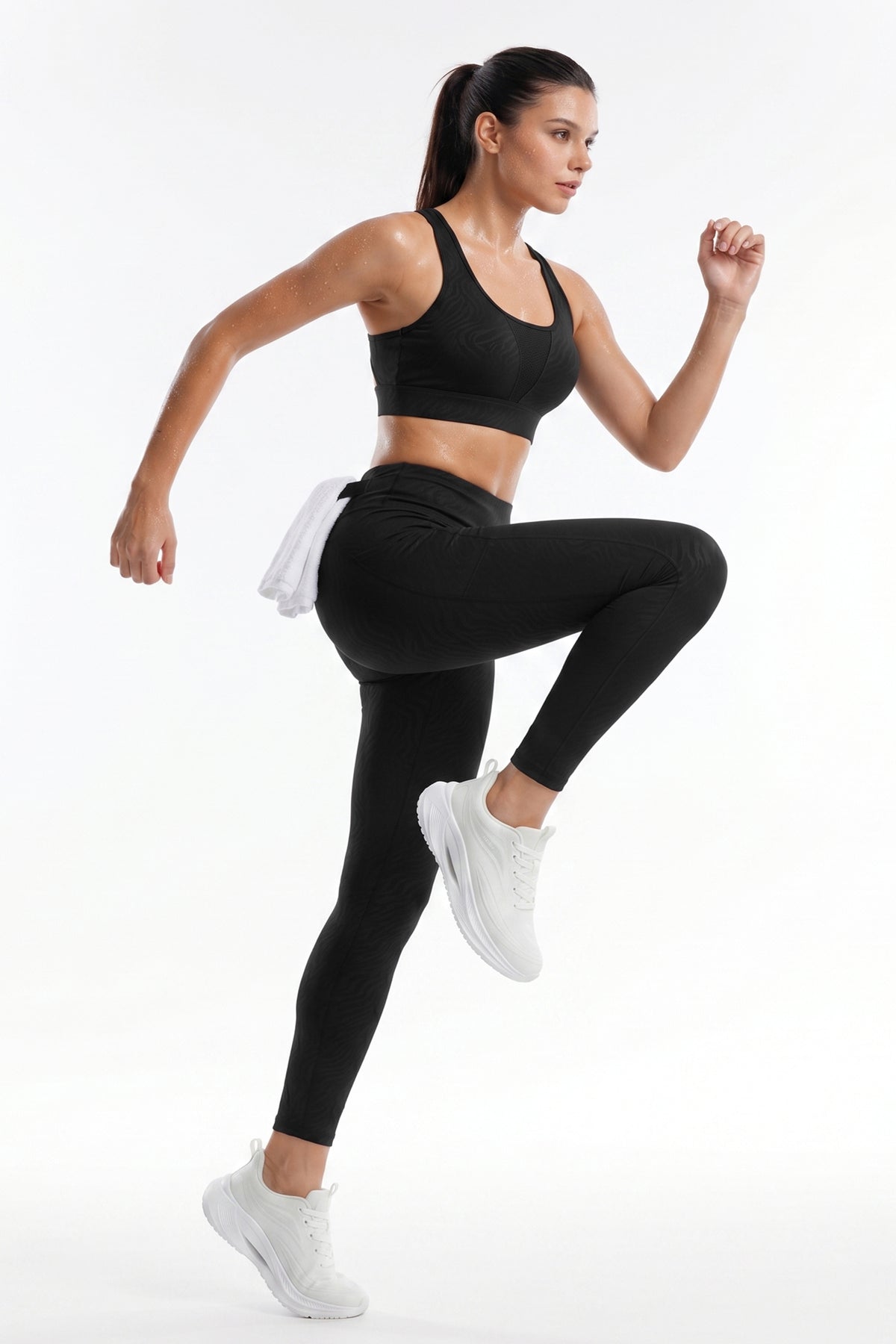 Black Textured High Impact Leggings With Pockets 25inches | High-Impact Support Best For Running, HIIT & Training