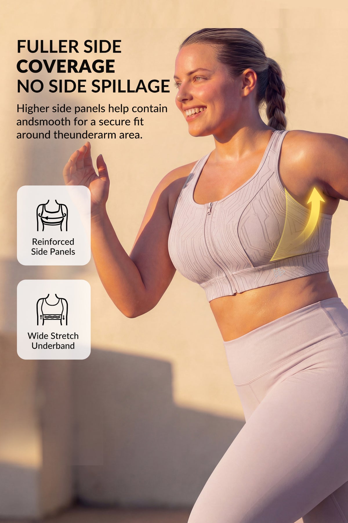 Power™ Zip Front Stripe Pattern Running Bra | Women's High Support Sports Bra