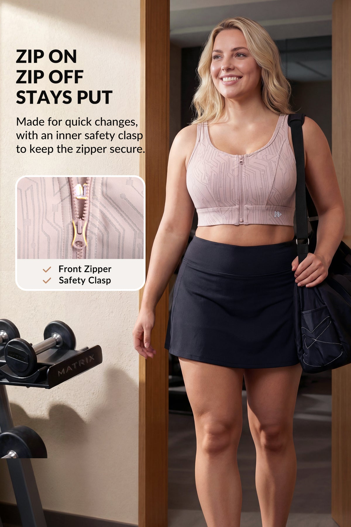 Power™ Zip Front Stripe Pattern Running Bra | Women's High Support Sports Bra