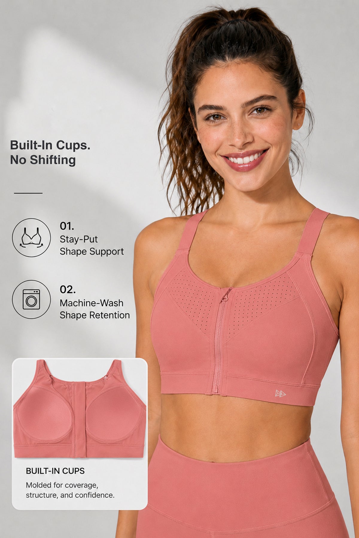 Reggiseno da corsa imbottito con spalline regolabili Power Zip | Reggiseno sportivo ad alto sostegno da donna