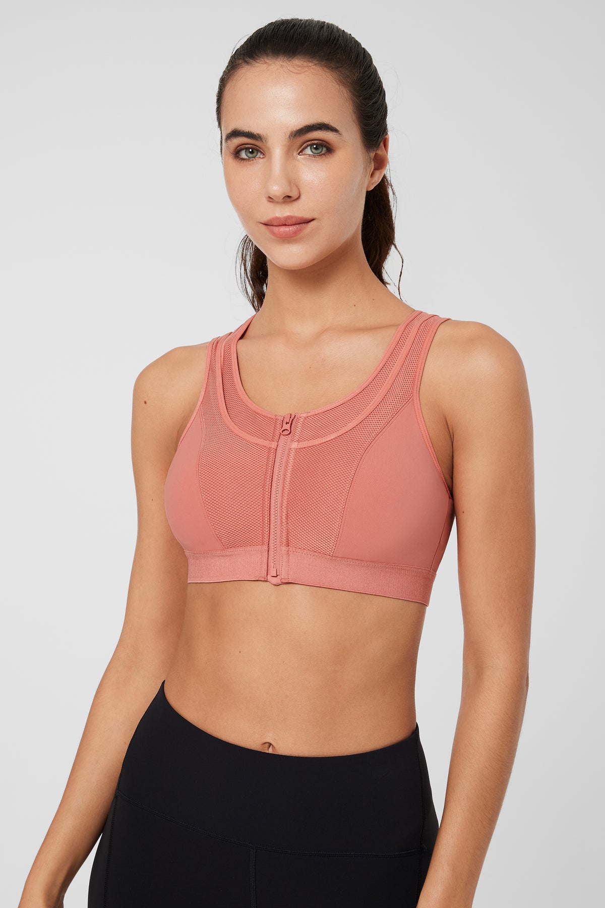 Enfold™ Zip Mesh Racerback Padded Running Bra | Women's High Support Sports Bra