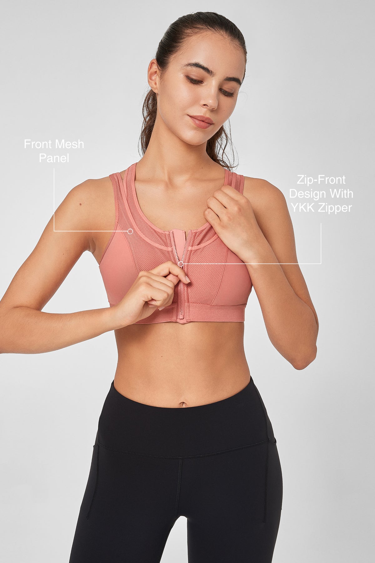 Enfold™ Zip Mesh Racerback Padded Running Bra | Women's High Support Sports Bra
