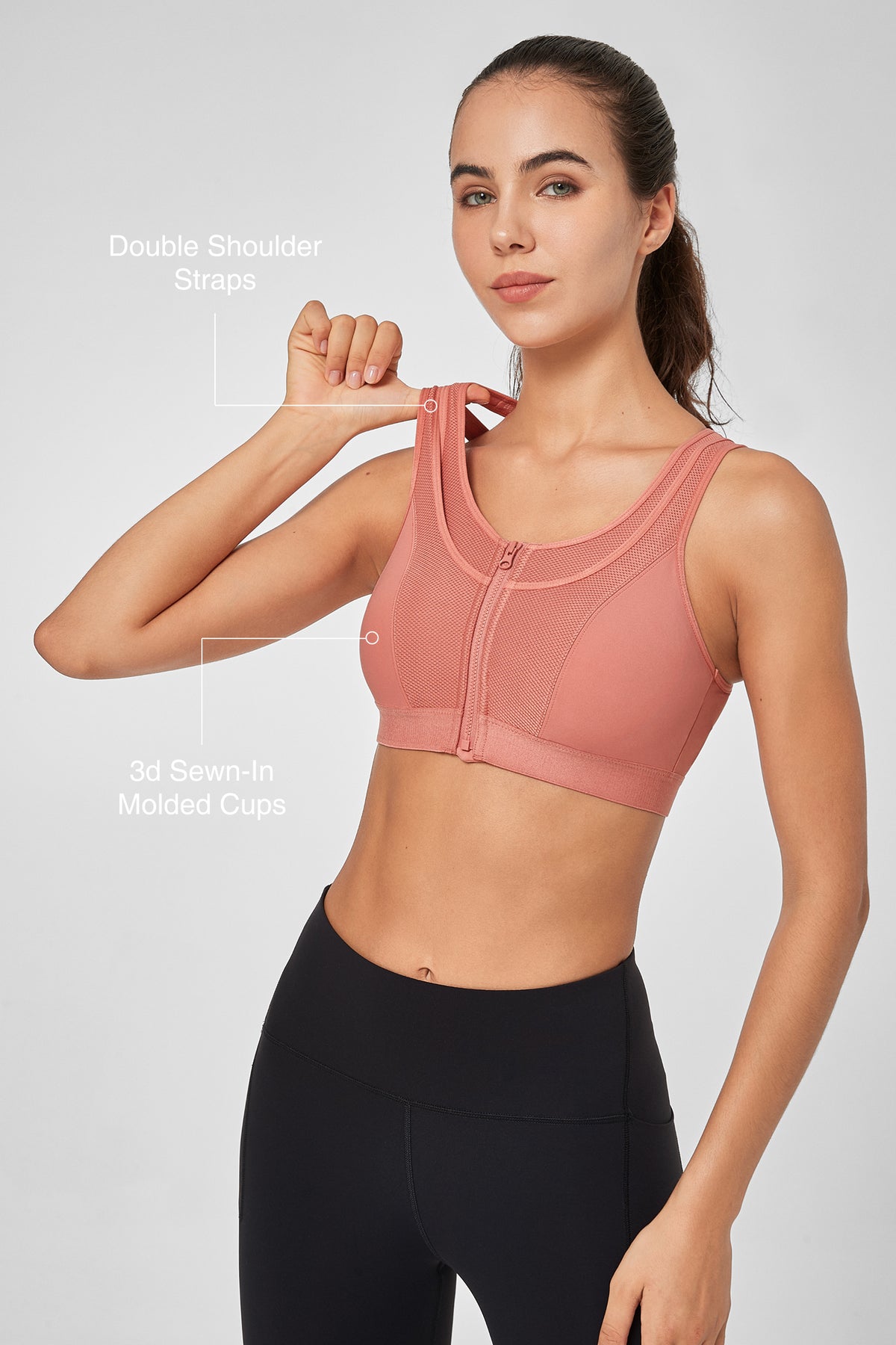 Enfold™ Zip Mesh Racerback Padded Running Bra | Women's High Support Sports Bra