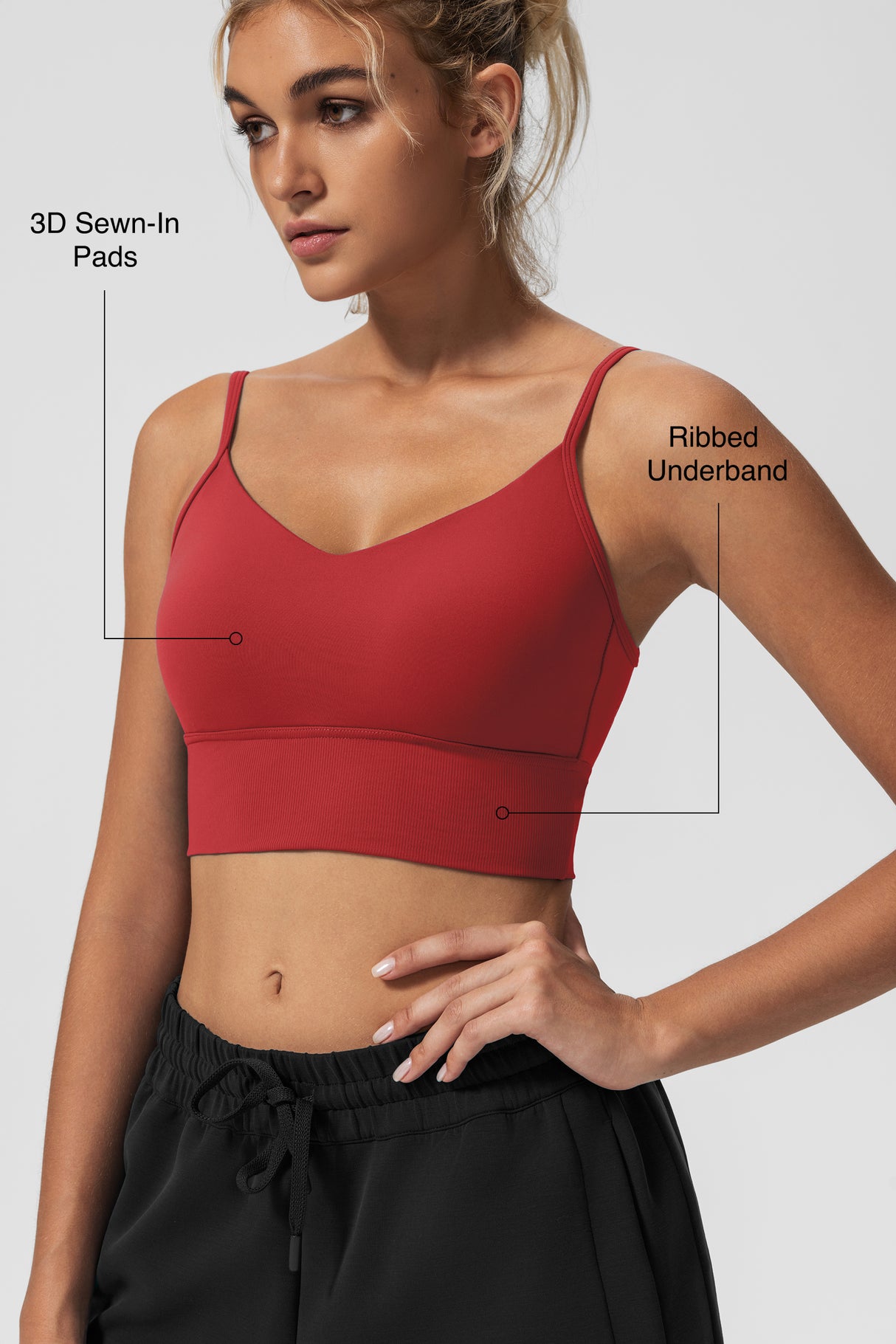 Reggiseno yoga imbottito a coste con scollo a V Echo | Reggiseno sportivo leggero da donna