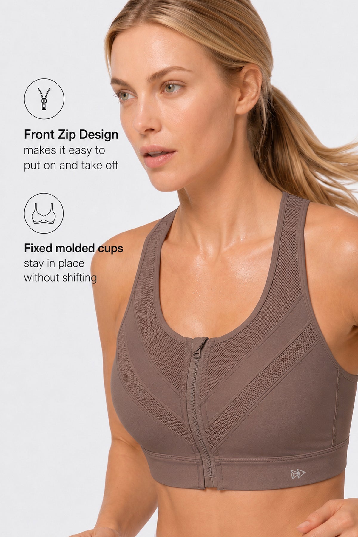 Enfold Zip Mesh gepolsterter Lauf-BH | Damen-Sport-BH mit starkem Halt