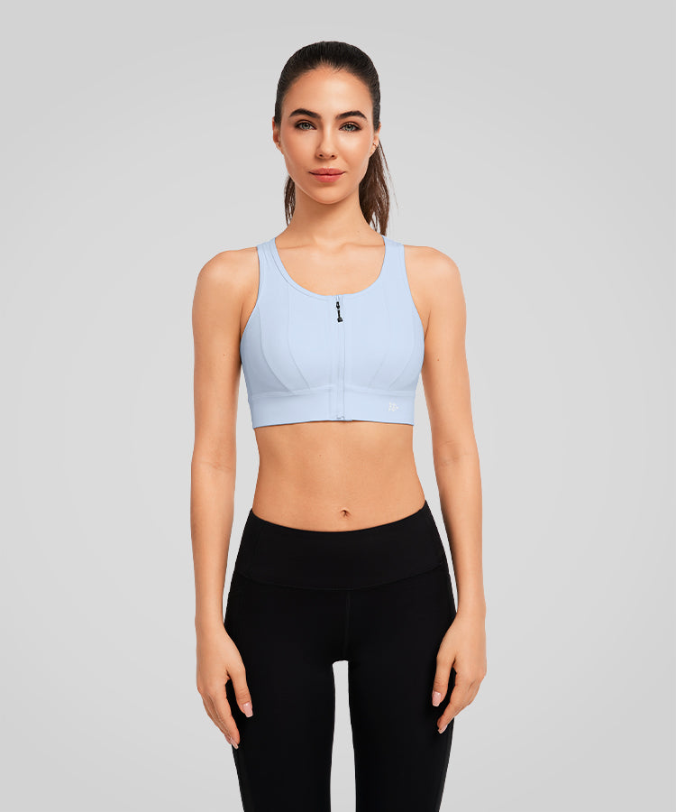 Echo™ Front Zip Perforated Solid Padded Running Bra | Women's High Support Sports Bra
