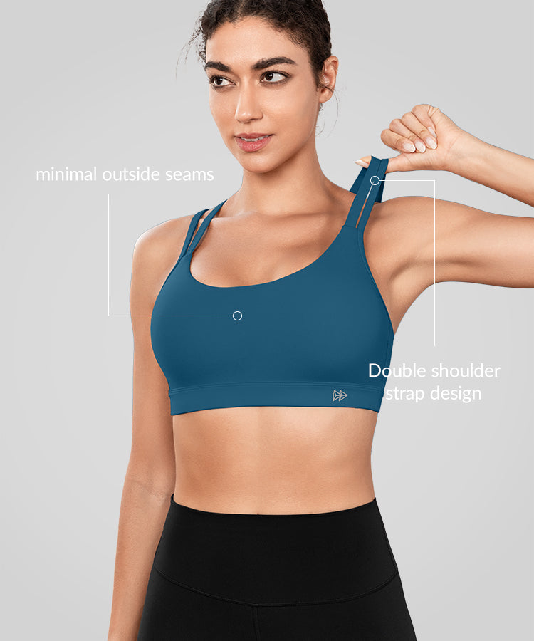 Sujetador de yoga acolchado Echo Long con tirantes cruzados dobles | Sujetador deportivo de sujeción ligera para mujer