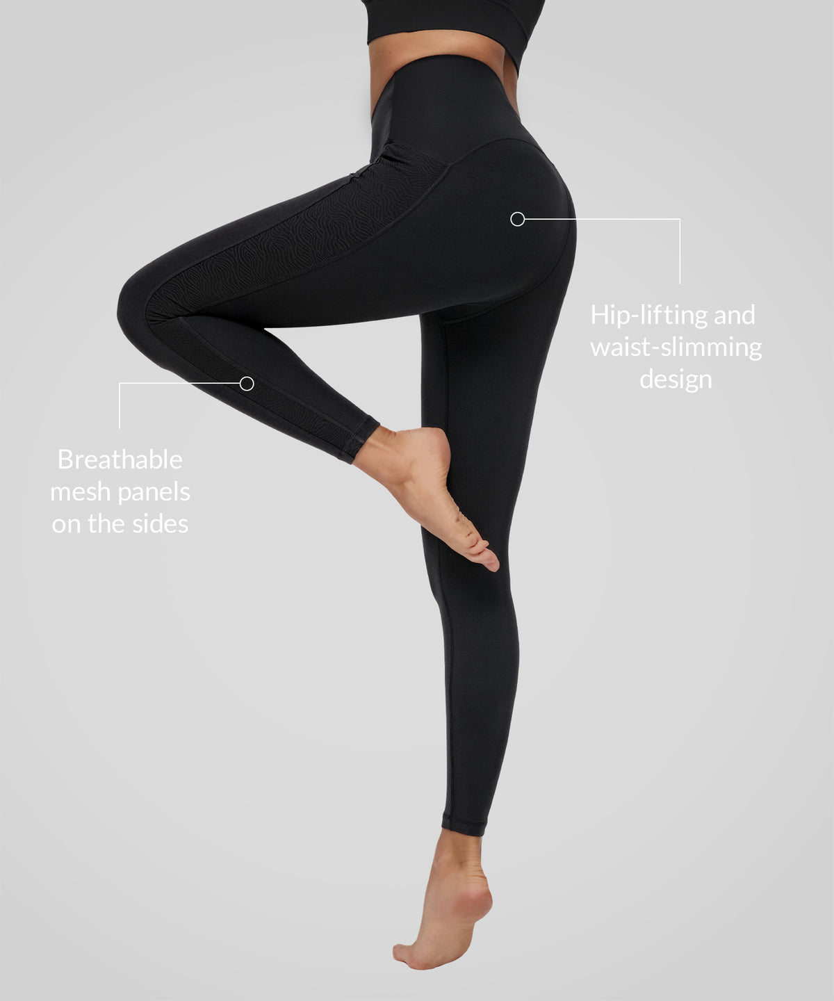 Anywhere Andningsbara Sidomesh Leggings med Logotyptryck, 65 cm | Lätta stödleggings för kvinnor