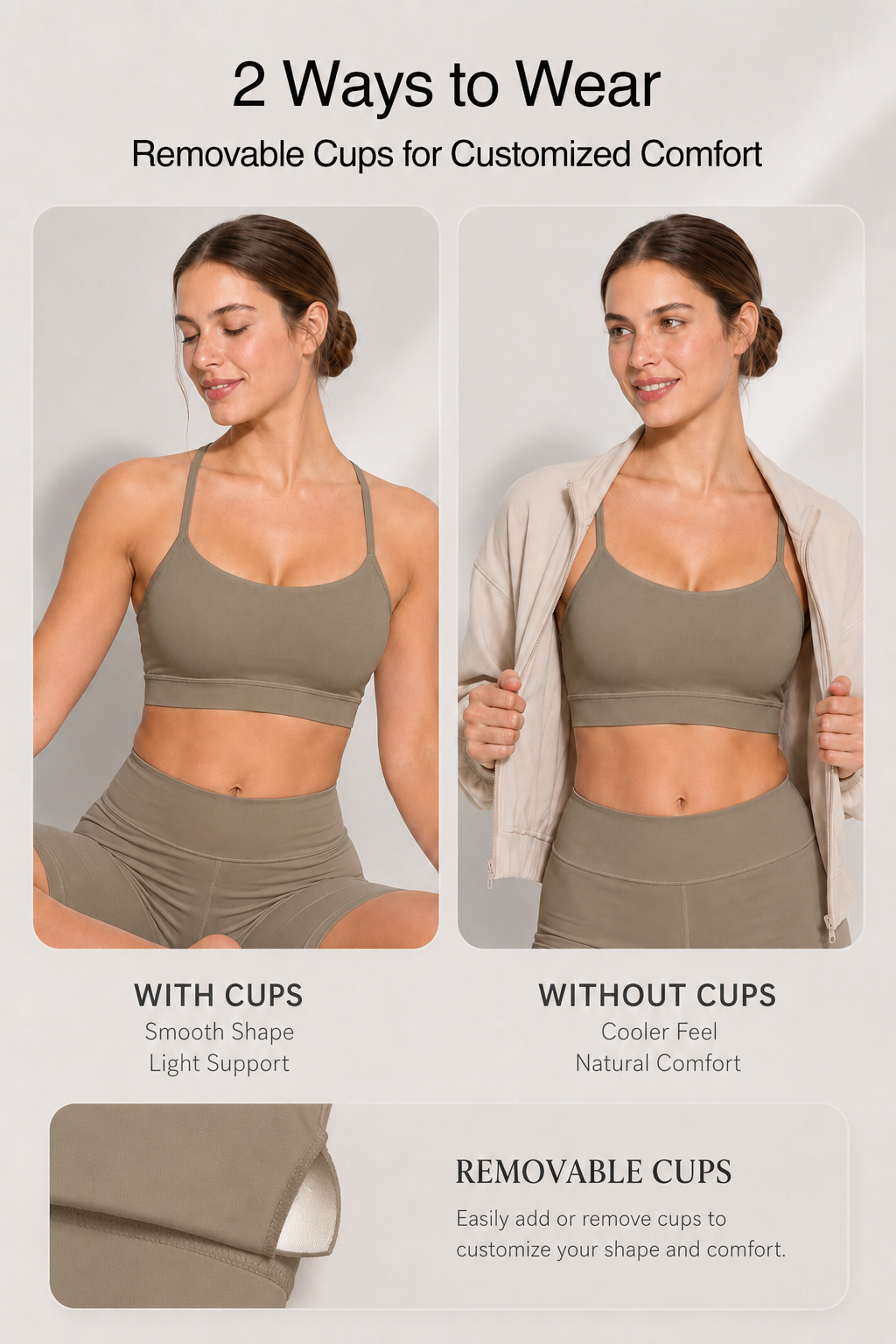 Anywhere Yoga-BH mit U-Ausschnitt und Riemchenpolster | Sport-BH mit leichter Unterstützung für Damen