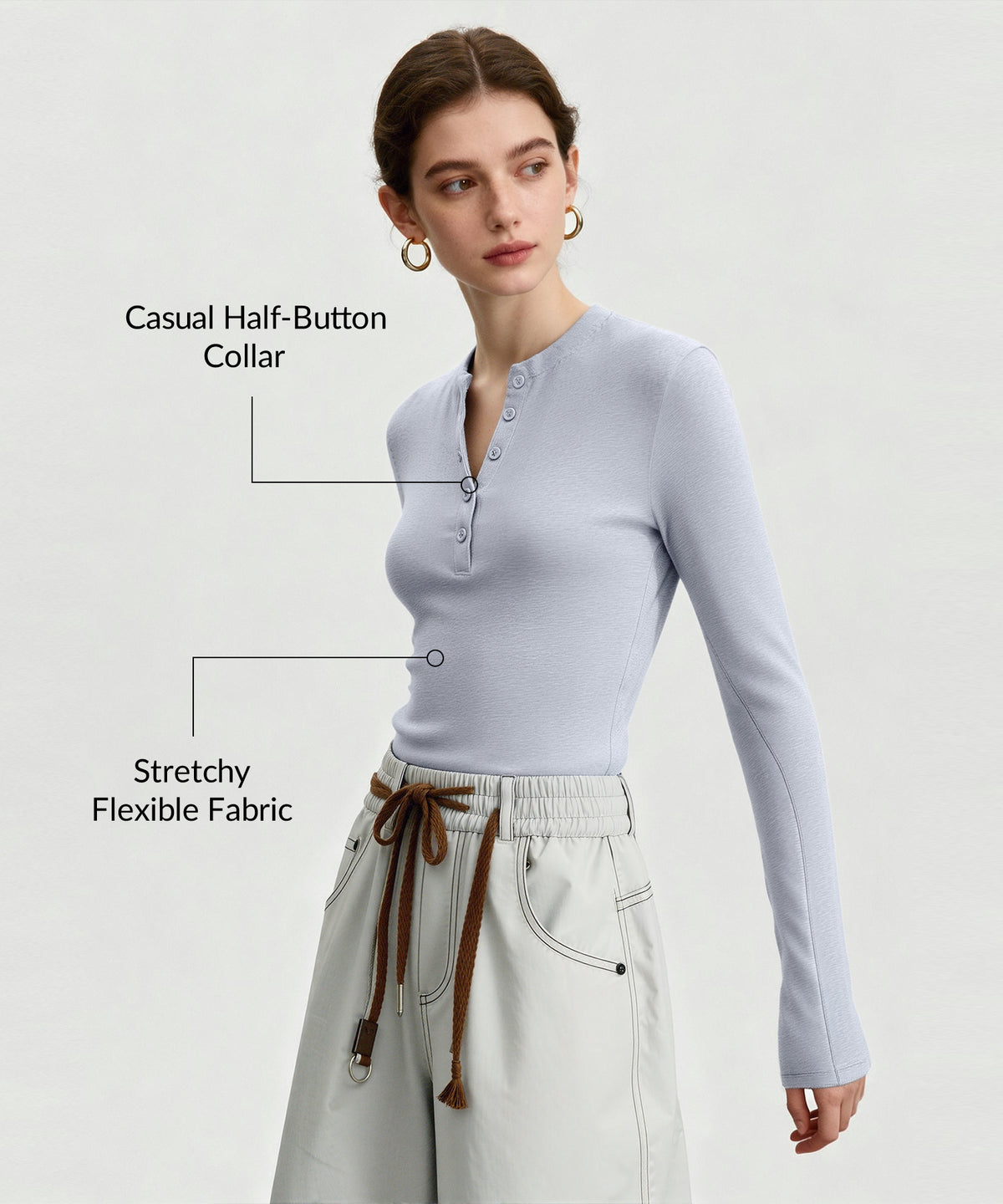 Lässiges Langarmhemd mit halber Knopfleiste für jeden Anlass | Damen-Langarmshirt
