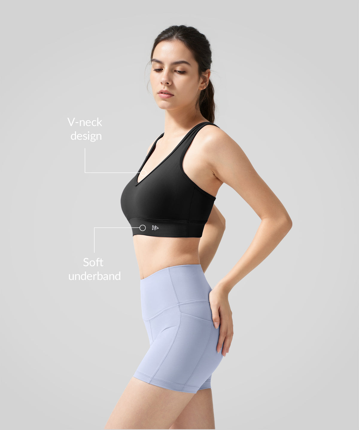 Sujetador deportivo de yoga con espalda nadadora y cuello en V para mujer | Sujetador deportivo de sujeción ligera