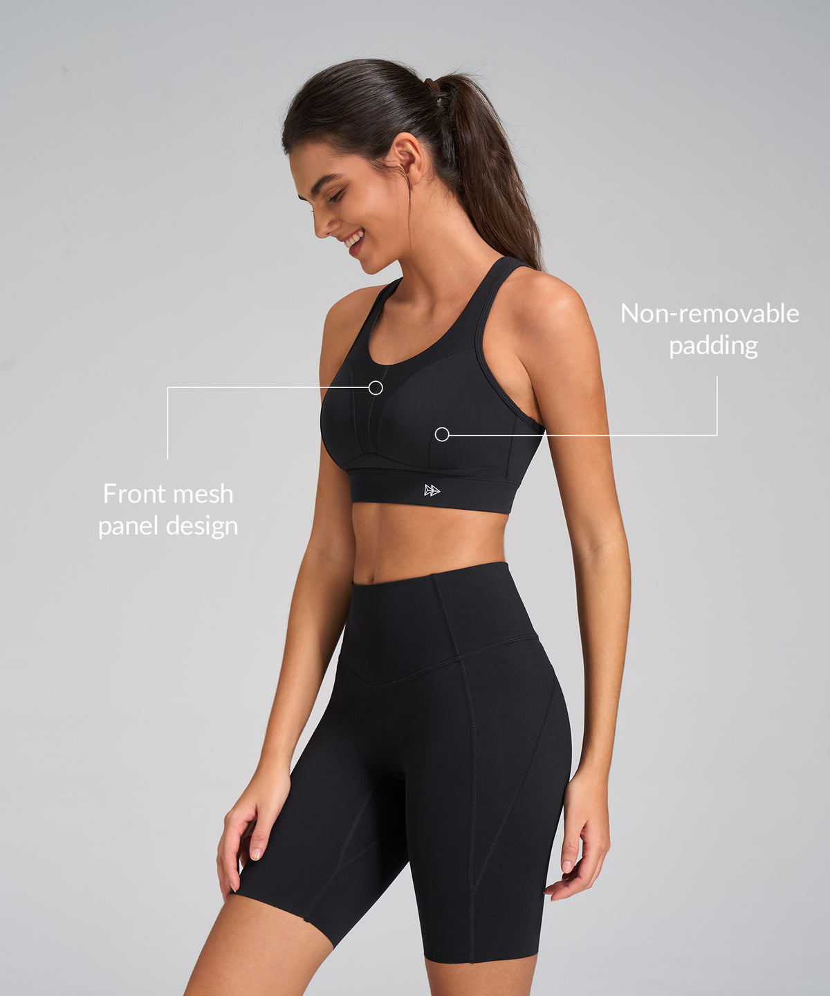 Enfold™ Round Neck Front Mesh Sports Bra | Women's High Support Sports Bra