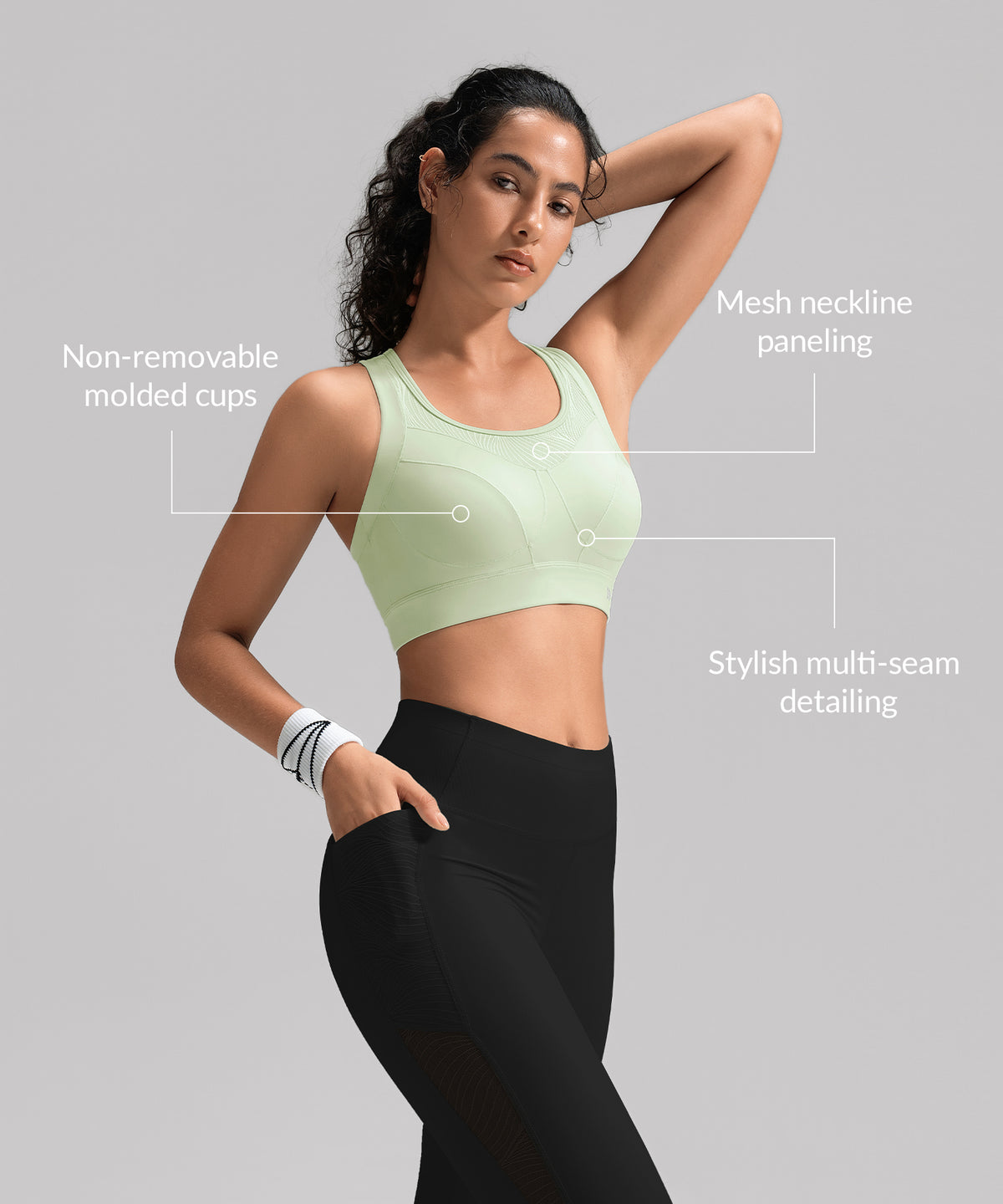 Reggiseno da corsa Power con scollo a rete multi-cucitura | Reggiseno sportivo ad alto sostegno da donna