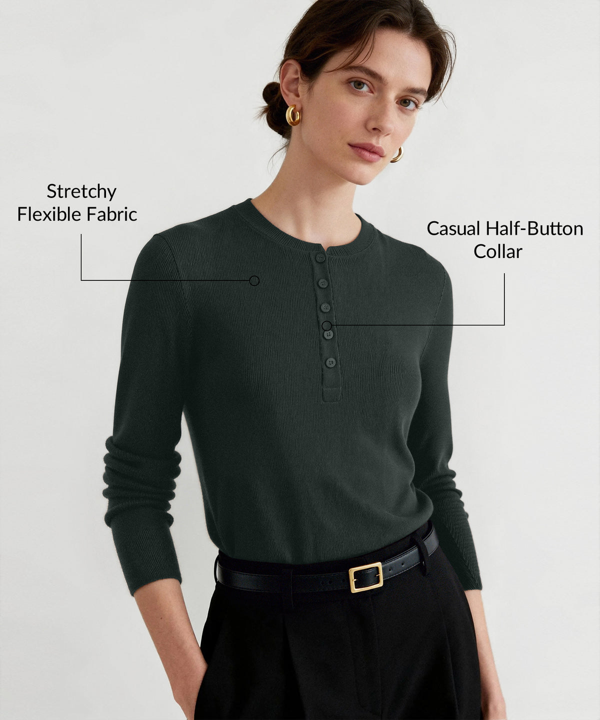 Anywhere™ Casual Half-Button Collar Long Sleeve Shirt | Women's Long Sleeve T-shirt
