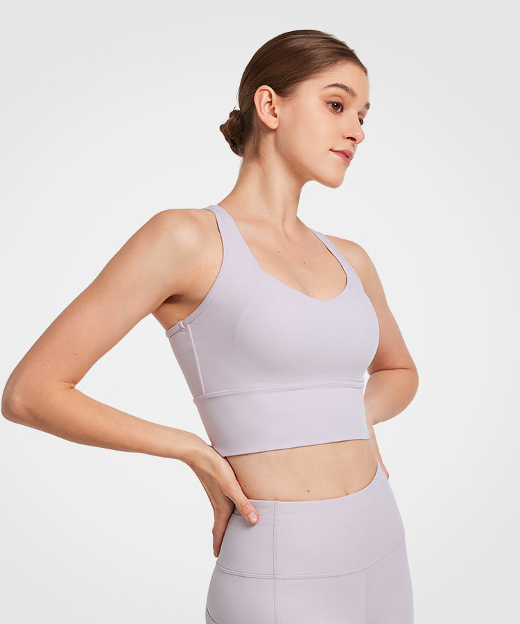 Shift™ Scoop Neckline Longline Mesh Padded Yoga Bra | Women's Light Support Sports Bra