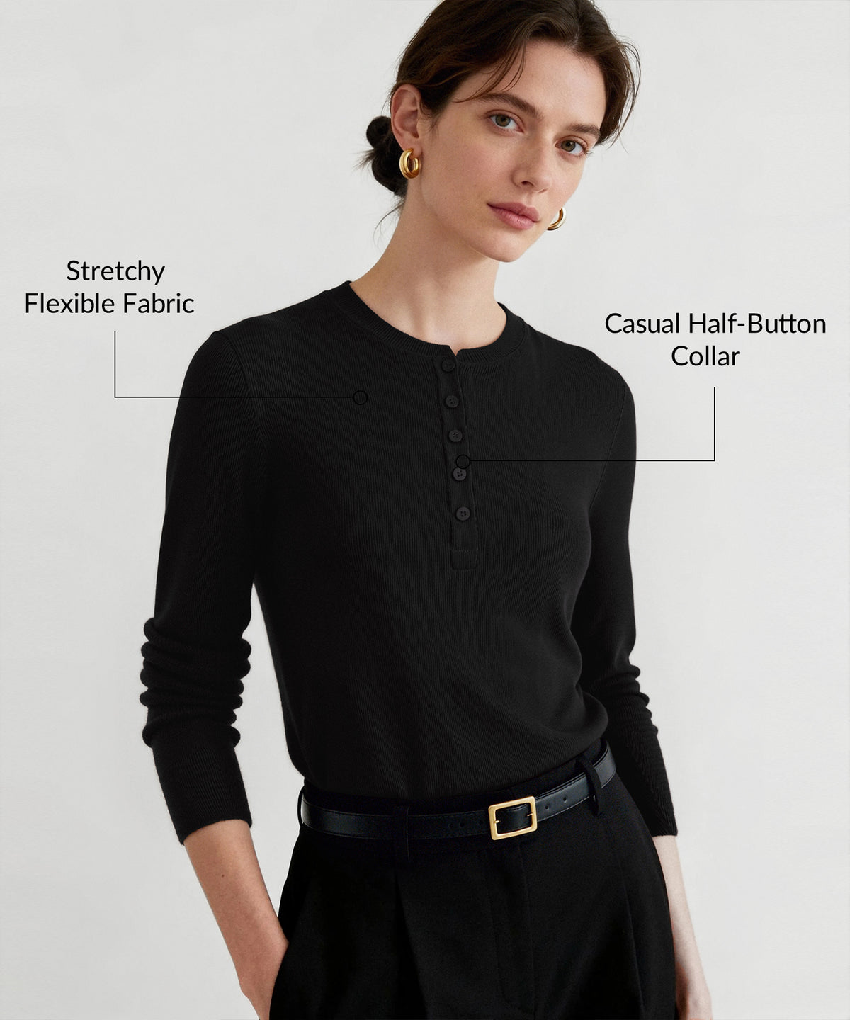 Camisa informal de manga larga con cuello abotonado para cualquier ocasión | Camiseta de manga larga para mujer