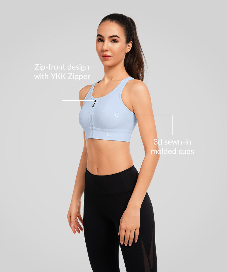 Echo™ Front Zip Perforated Solid Padded Running Bra | Women's High Support Sports Bra