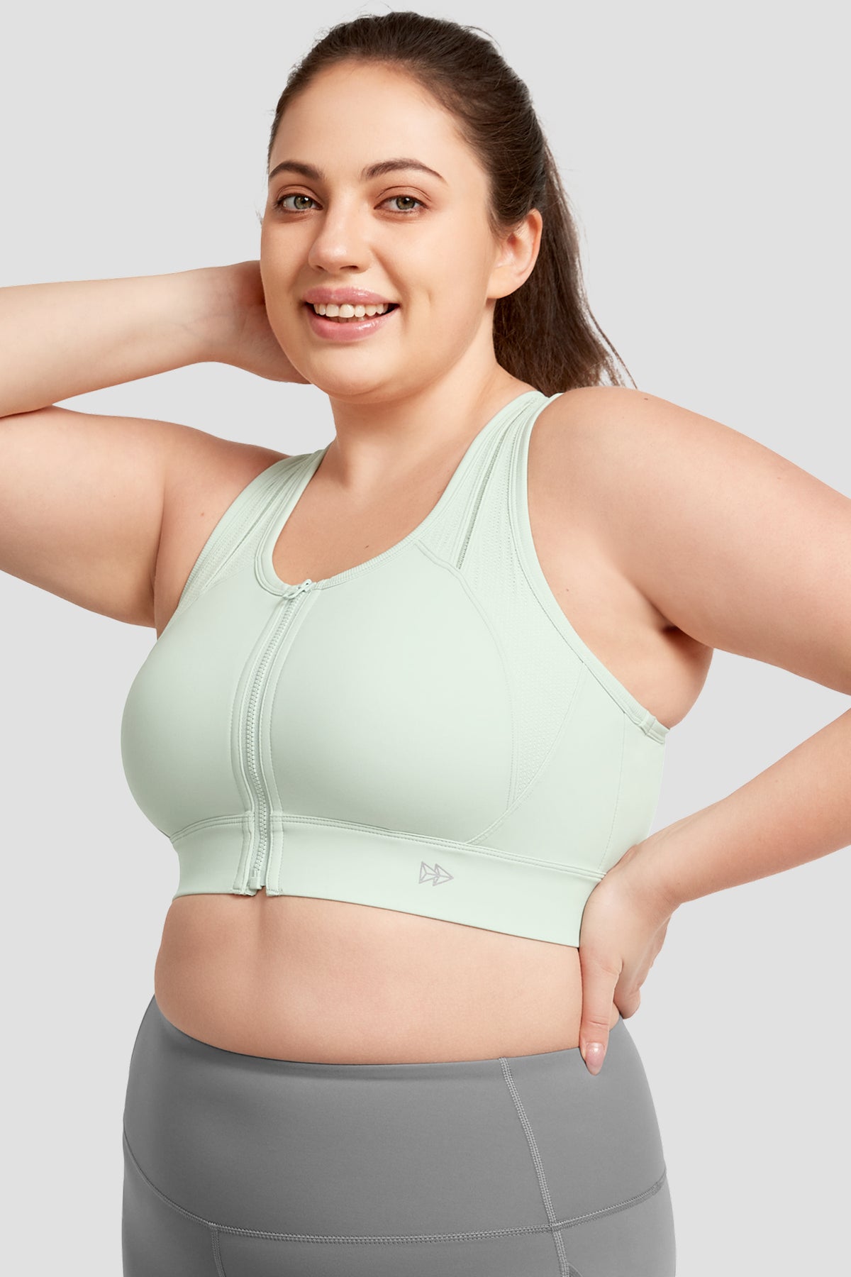 Echo Jacquard Perforerad Dragkedja Fram Vadderad Löpar-BH | Sport-BH med Högt Stöd för Damer