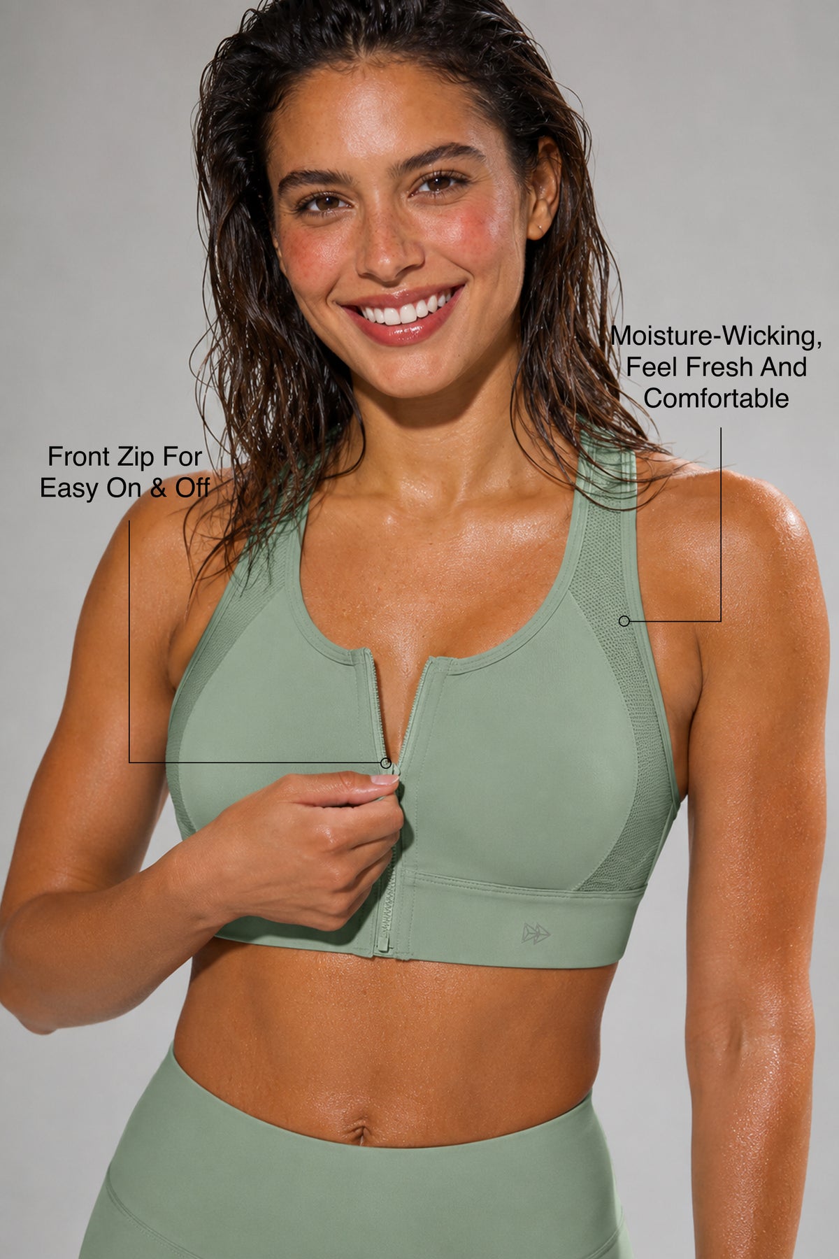 Power™ Zip-Front Mesh Racerback Sports Bra | High Support Best For Running, HIIT & Training