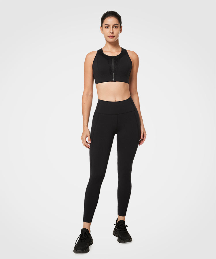 Hollow Back Front Zip Jacquard Padded Running Bra | Women's High Support Sports Bra