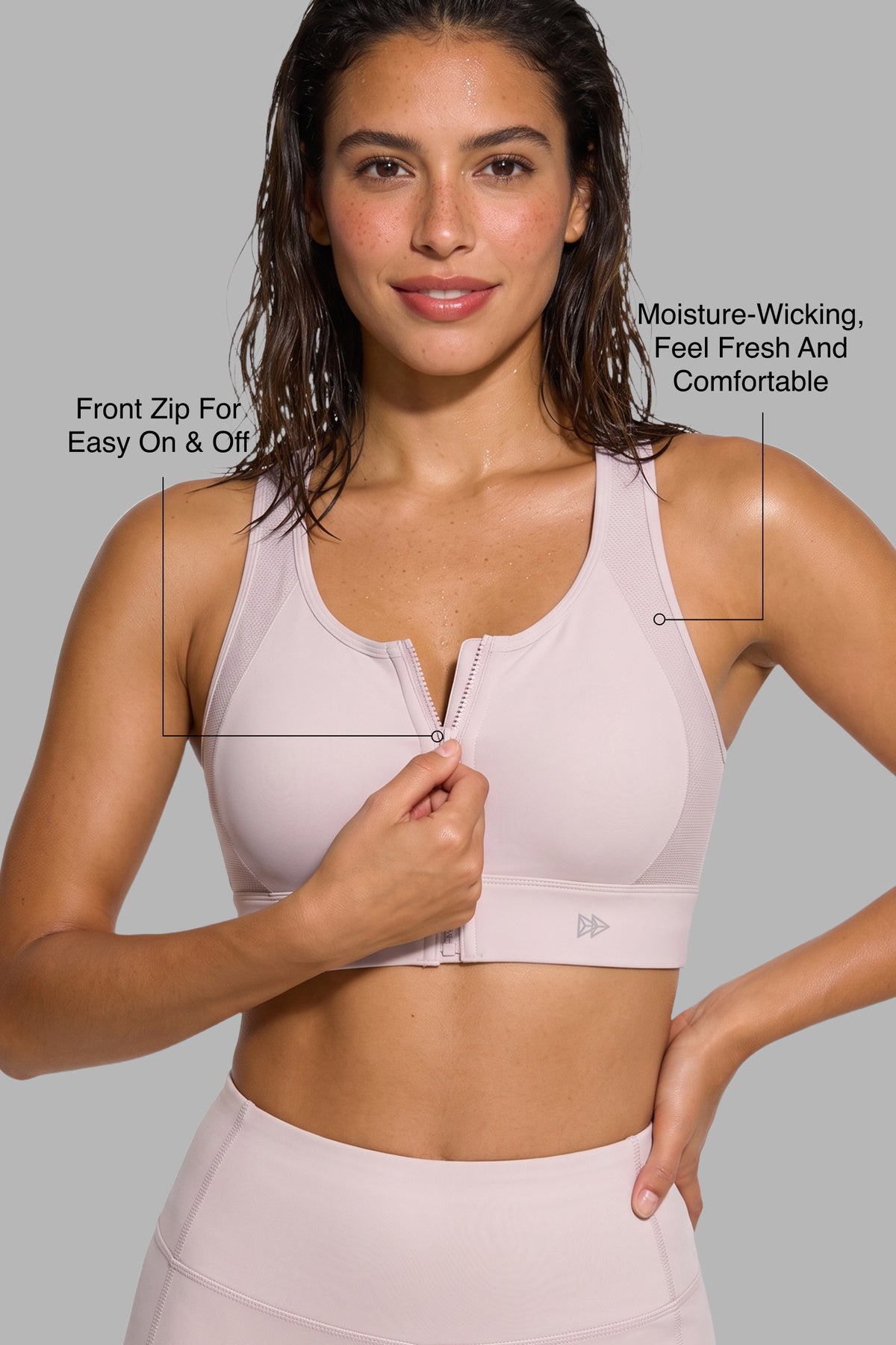 Power™ Zip-Front Mesh Racerback Sports Bra | High Support Best For Running, HIIT & Training
