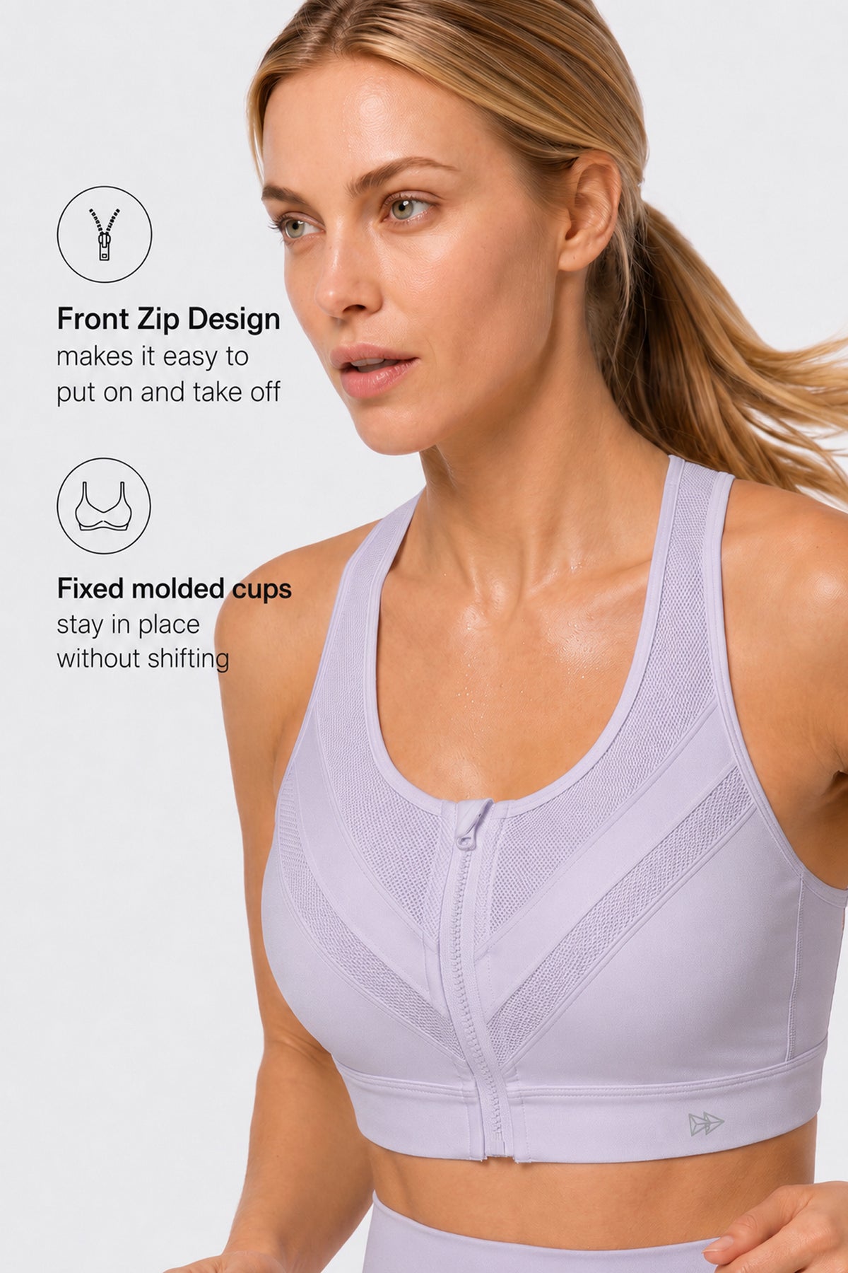 Enfold Zip Mesh gepolsterter Lauf-BH | Damen-Sport-BH mit starkem Halt