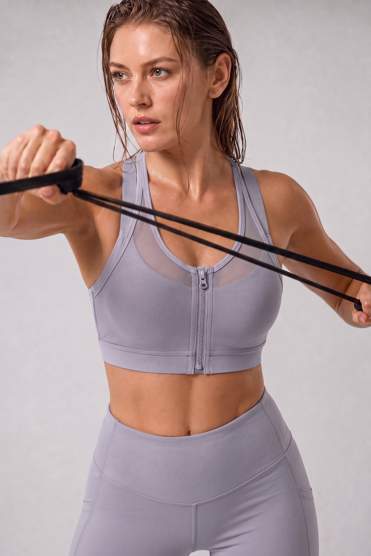 Power Zip Front Mesh Padded Running Bra | Damen Sport-BH mit starkem Halt
