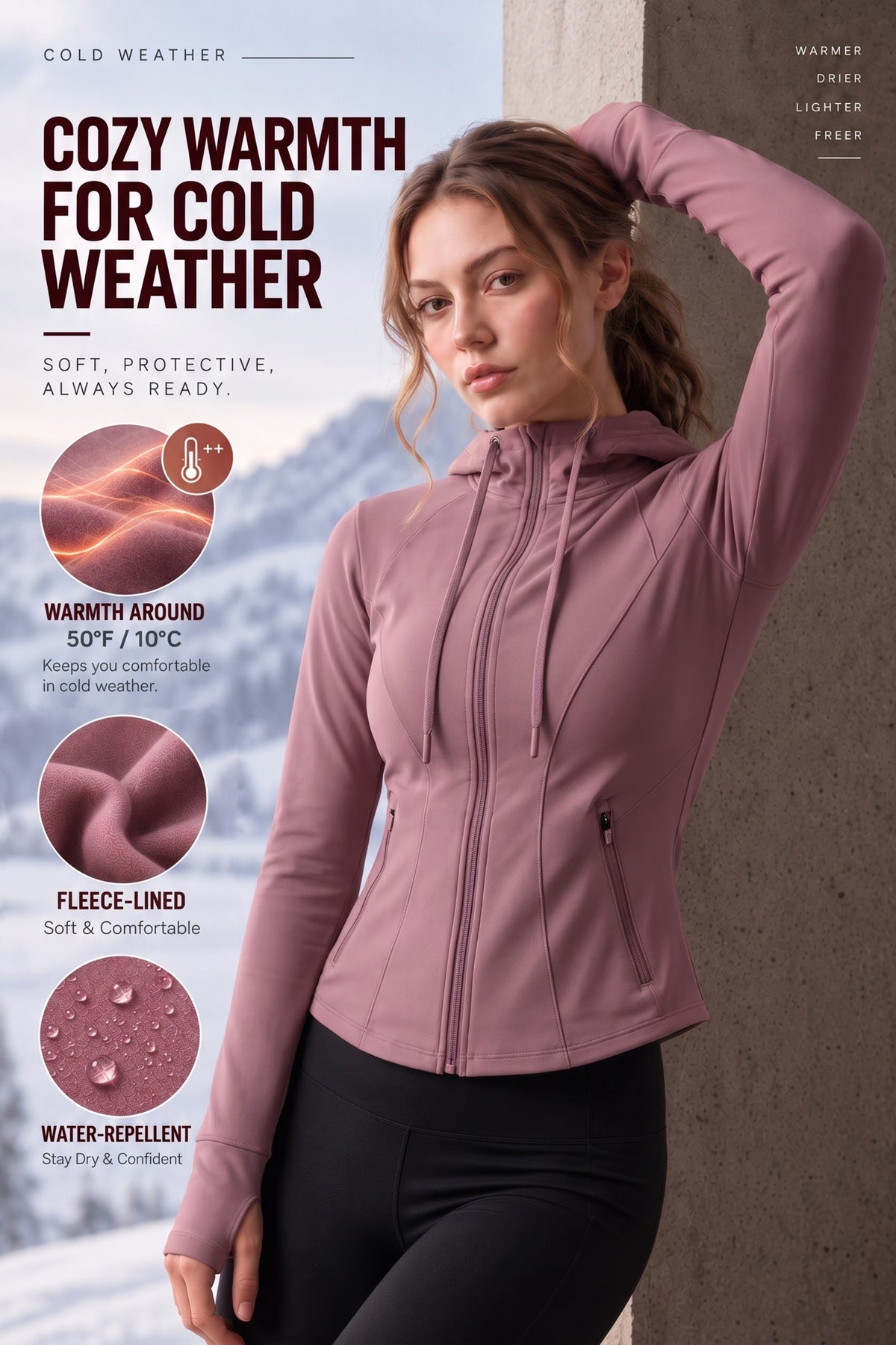 Chaqueta de forro polar elástico impermeable con cremallera completa Shift | Chaqueta deportiva para mujer